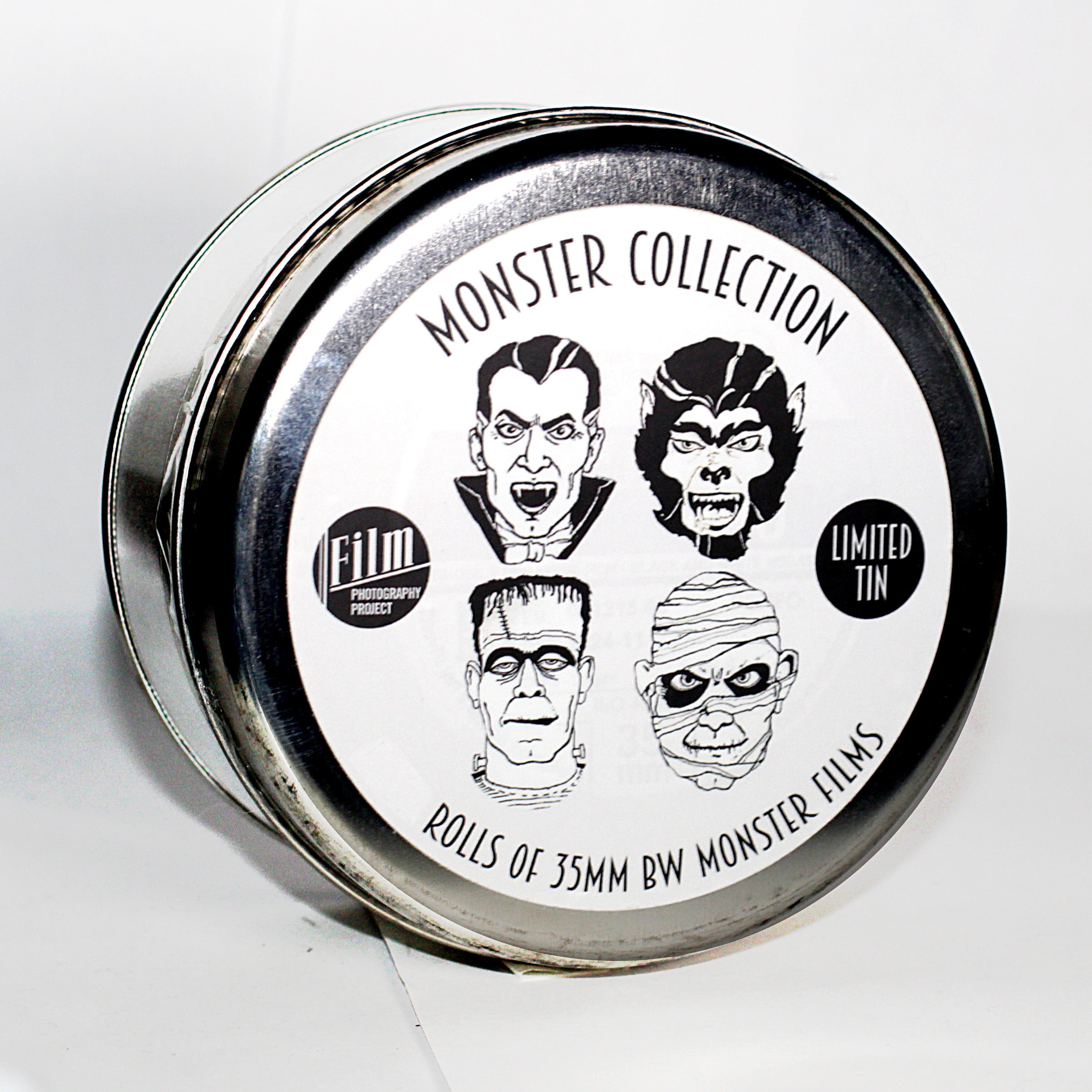 35mm Black and White Film - FPP Monster Gift Tin (5 Rolls) for Vintage Photography & Creative Projects | Perfect for Film Cameras, DIY Art, and Unique Gifts