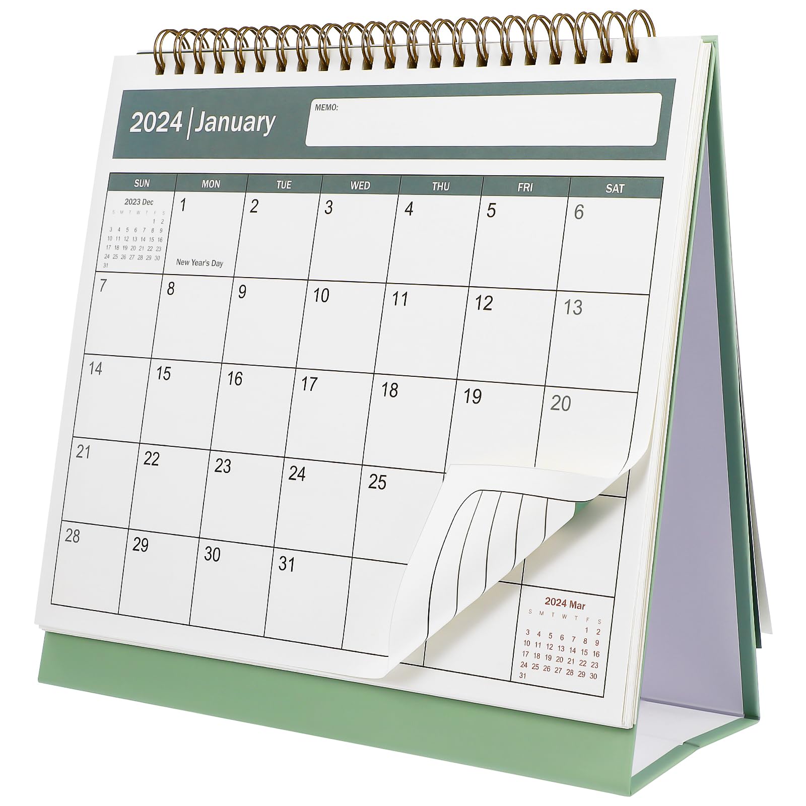 2024-2025 Desktop Flip Calendar - Monthly & Daily Planner for Home, Office, School | Green Standing Organizer for Productivity & New Year Decor