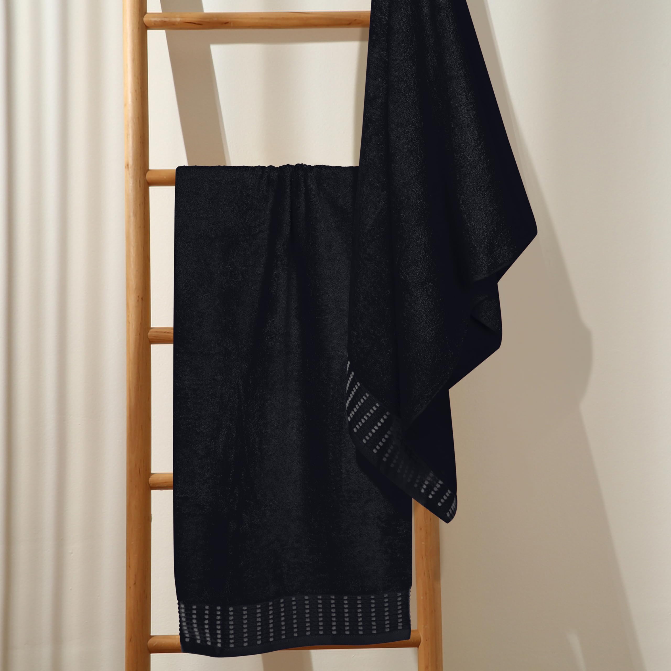 Premium 2-Pack Cotton Oversized Bath Towels 28x55 Inches - Ultra Absorbent, Quick Dry & Lightweight Large Towels for Bath, Spa, Gym, Travel, Camping & Pool Use - Soft Black Bath Towel Set