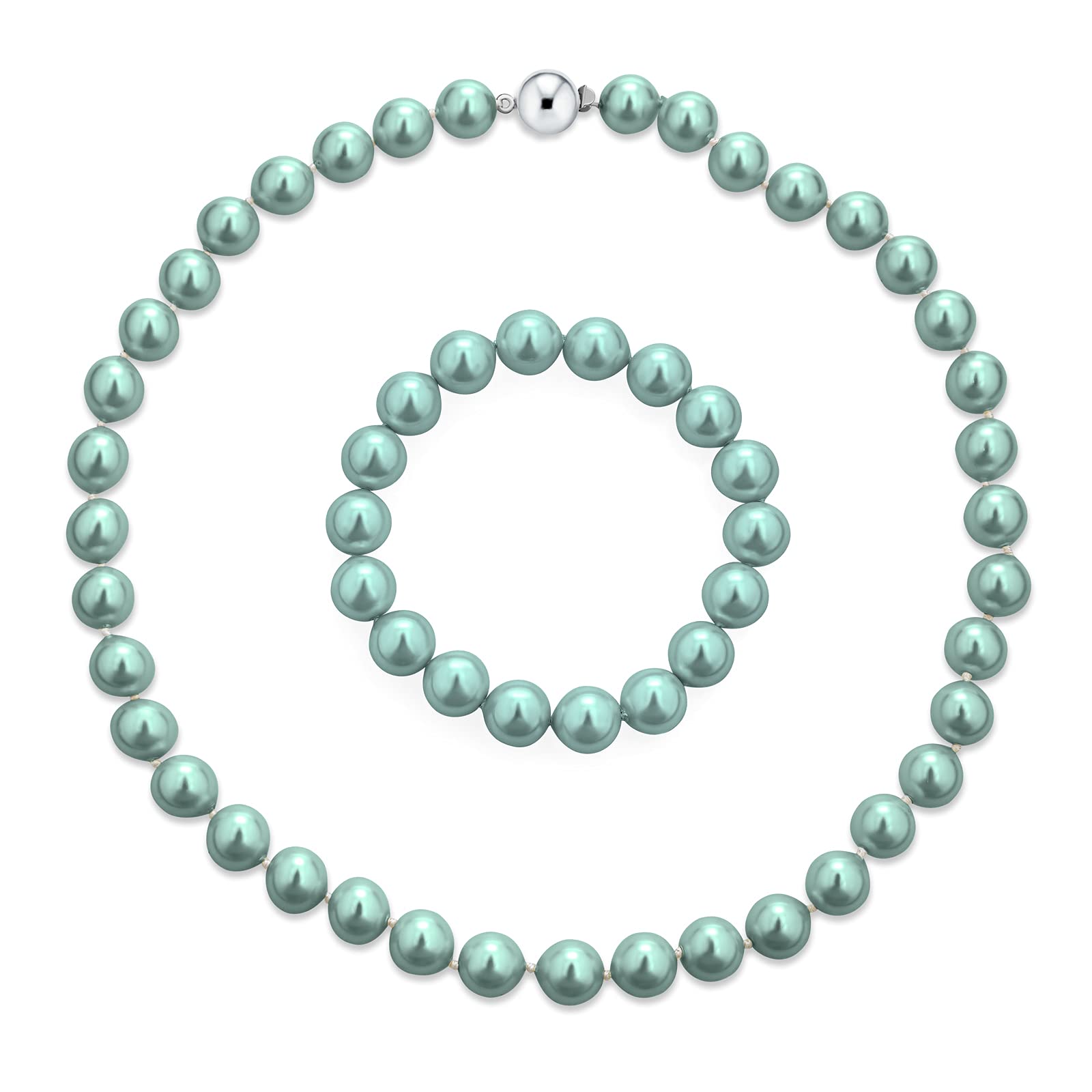 Bridal Pearl Jewelry Set - Blue Red White Necklace & Bracelet for Wedding