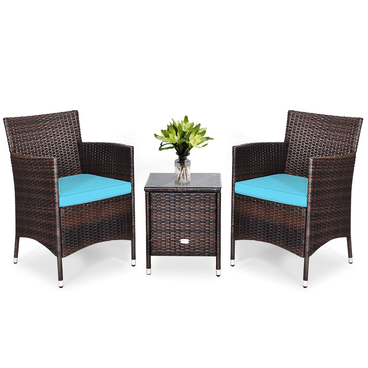 Renatone 3-Piece Patio Conversation Set - Outdoor Wicker Rattan Furniture with Thick Cushions, Coffee Table & Chairs for Patio, Garden, Lawn, Poolside | Perfect for Backyard Relaxation, Outdoor Dining & Entertaining