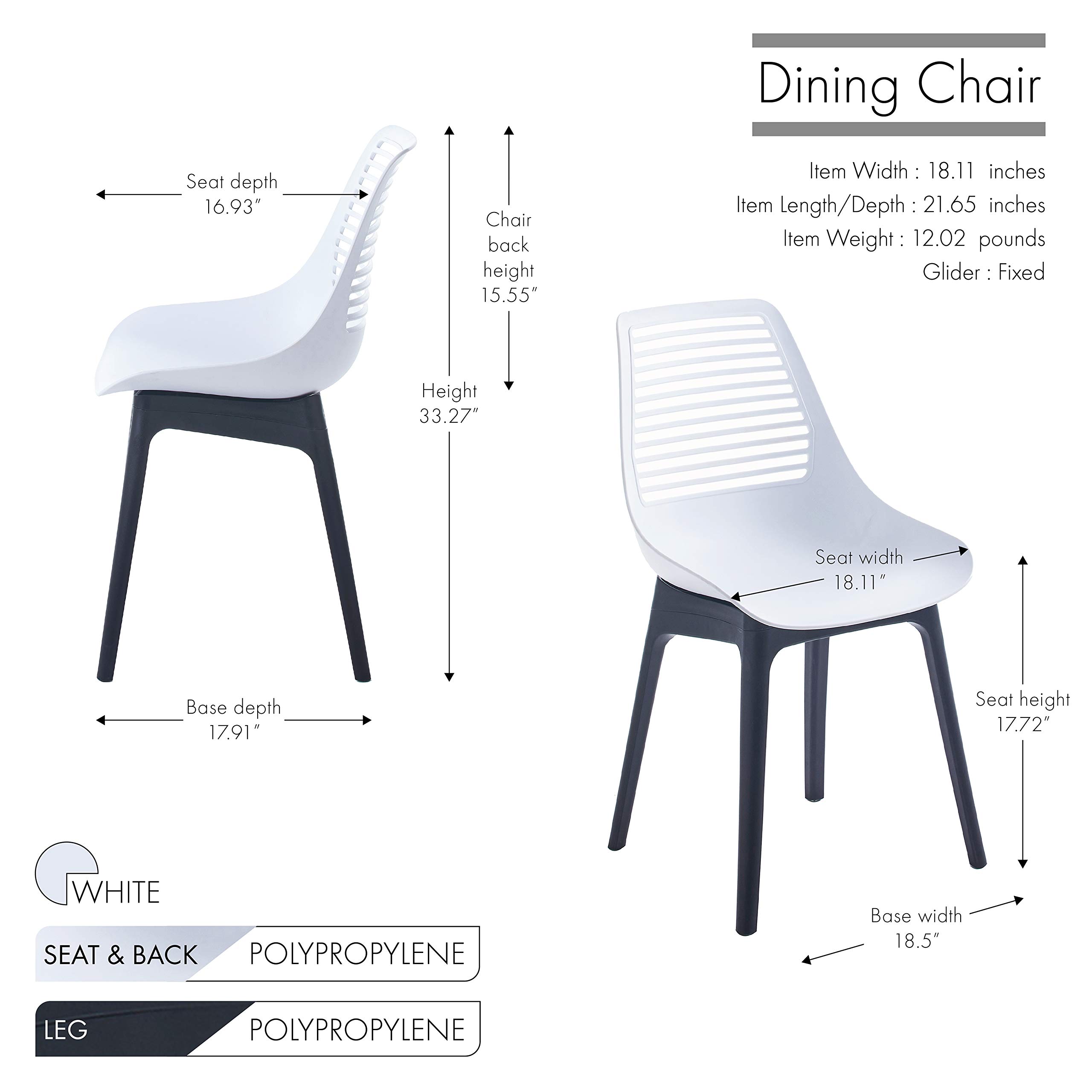 Porthos Home Moe Modern Dining Chairs Set of 2 - Waterproof & Stain Resistant Plastic Shell with Decorative Grooves for Airflow - Perfect for Kitchen, Dining Room, or Outdoor Patio Use