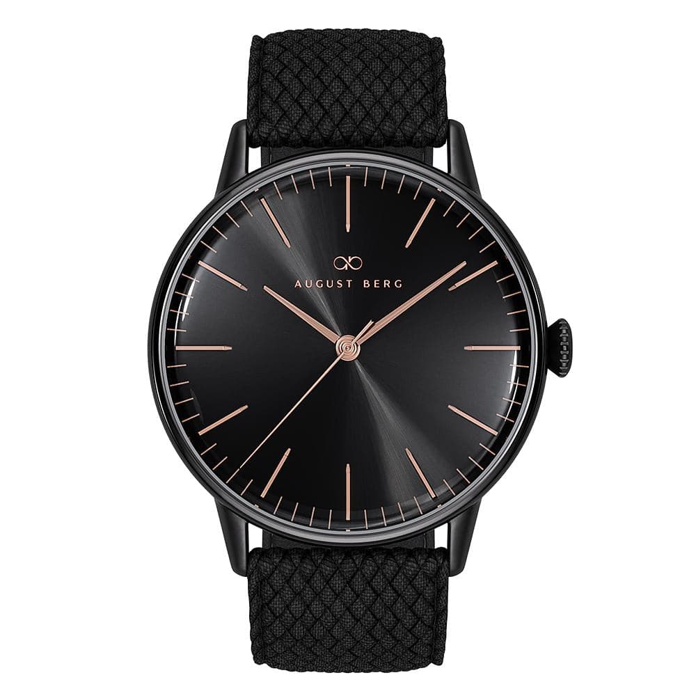 August Berg Serenity Noir Black Dial Perlon Braided Nylon Unisex Watch 10232F01VBK (40mm) - Stylish Minimalist Watch for Men & Women - Perfect for Casual Wear, Office & Everyday Use