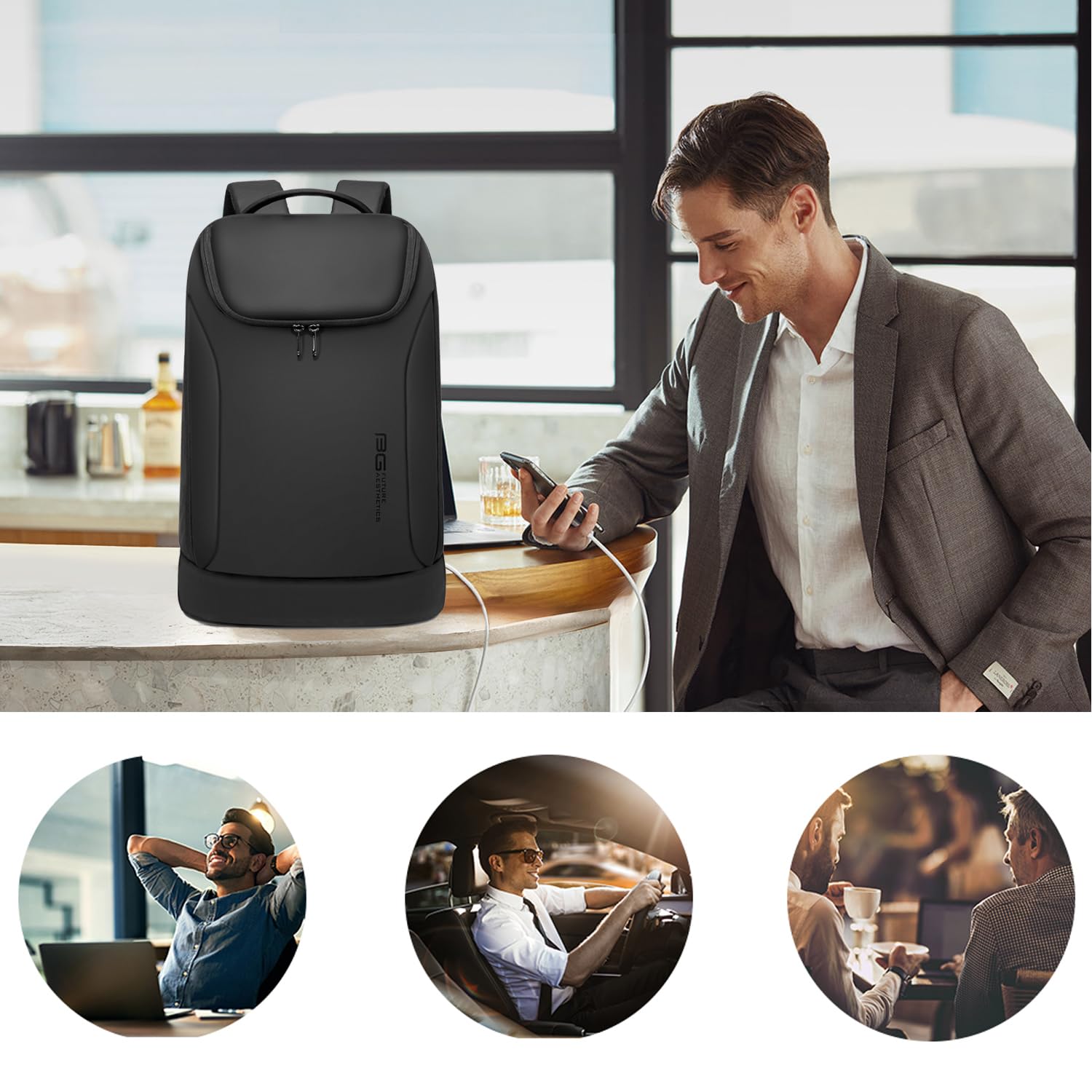 FUTURE AESTHETICS Waterproof Business Smart Backpack for Men & Women - Durable Anti-Theft Laptop Backpack with USB Charging Port - Perfect for Office, Travel & Overnight Trips (Black)