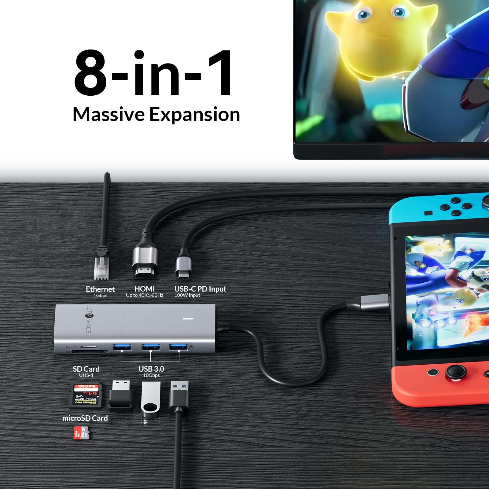 8-in-1 USB C Docking Station with 4K HDMI, Gigabit Ethernet, 100W PD Charging & 3 USB 3.0 Ports - Universal Laptop Hub for Dell/HP/Lenovo/Surface/MacBook - Perfect for Home Office, Gaming & Multi-Monitor Setup