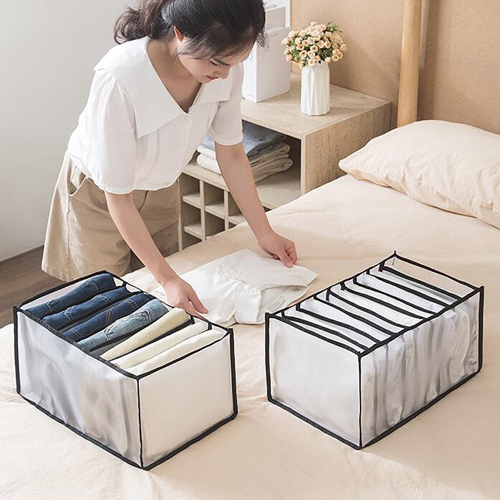 SCGRHP 7-Grid Washable Wardrobe Organizer - Foldable Mesh Closet Drawer, Portable Clothing Storage Bins for Space Saving | Perfect for Bedroom, Closet, Travel & Dorm Organization