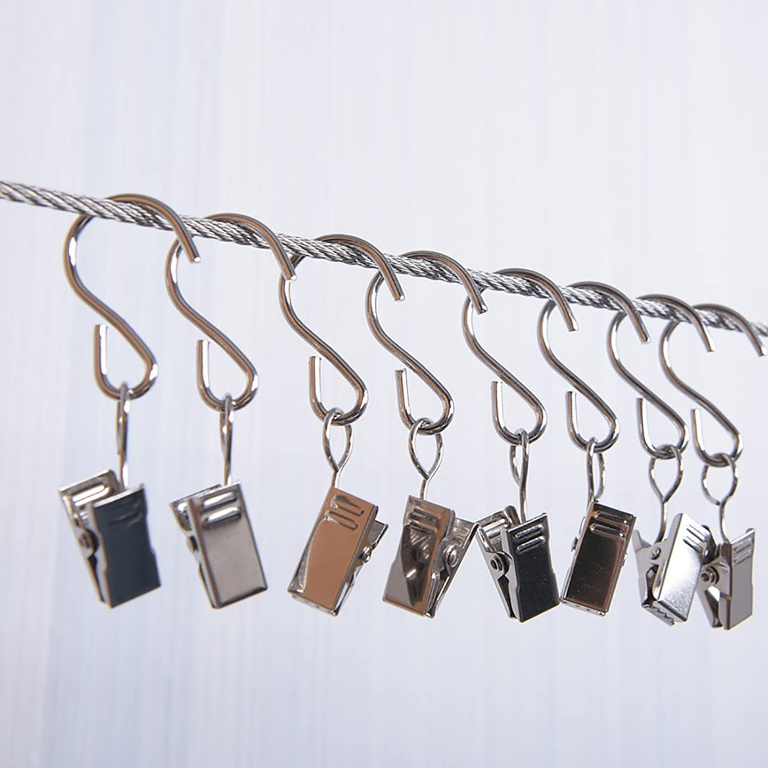 Stainless Steel S Hook Clips for Curtains, Photos & Crafts - 20 Pack Silver Hanging Clips for Home Decor | Perfect for Hanging Plants, Wall Art & DIY Projects