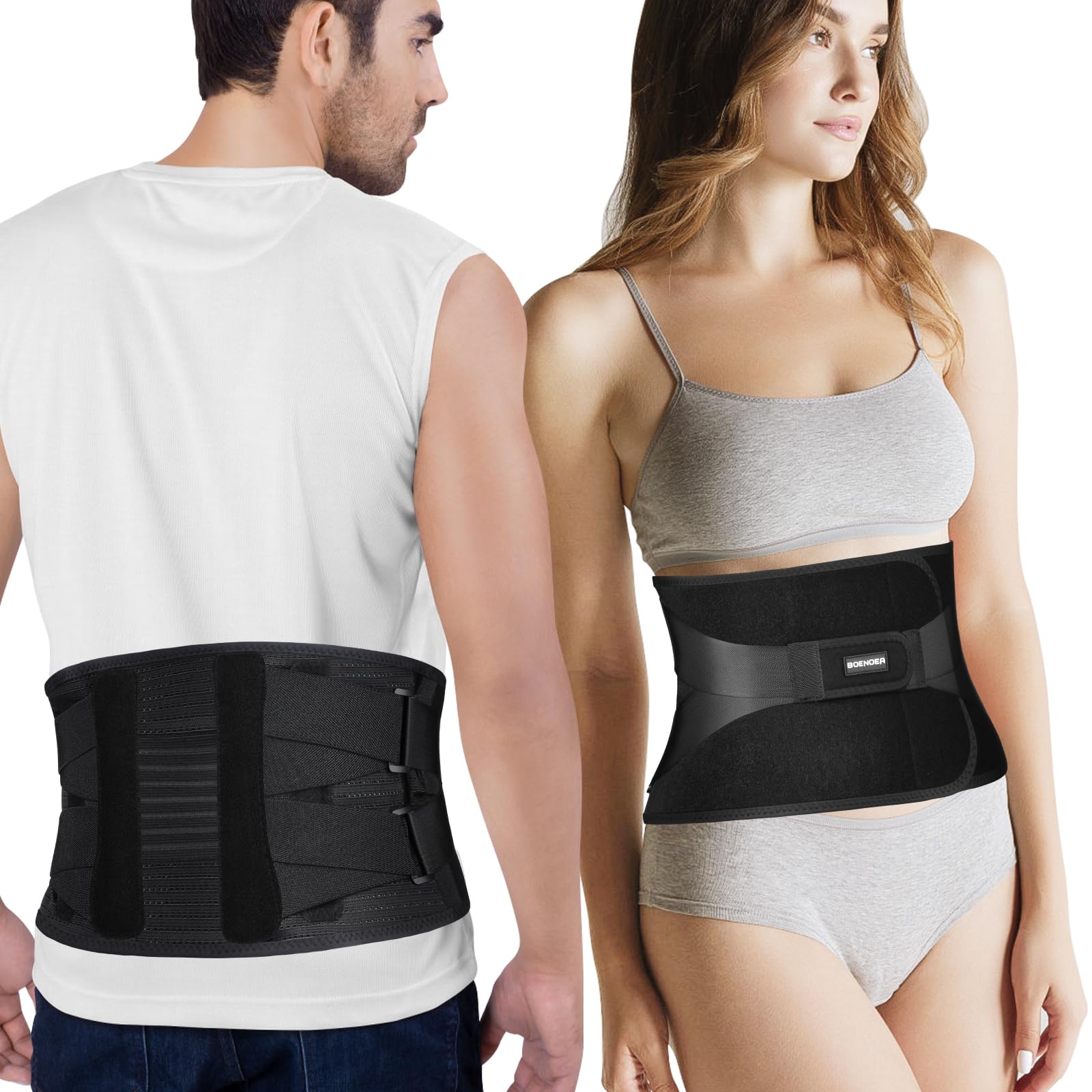 Boenoea Adjustable Back Brace for Lower Back Pain Relief - Lumbar Support Belt for Men & Women with Herniated Disc, Scoliosis, Sciatica - Heavy Lifting Support - Ideal for Workouts, Office & Post-Surgery Recovery