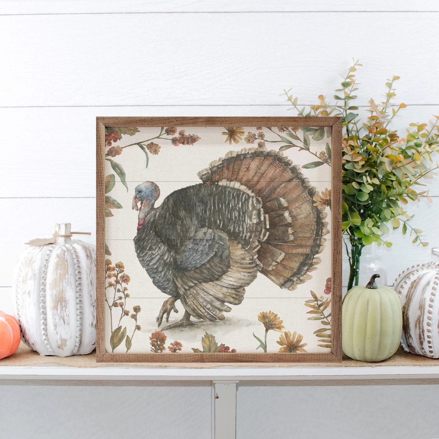 Bountiful Harvest Turkey Wood Framed Print - Rustic Thanksgiving Decor for Home, Kitchen & Farmhouse Wall Art