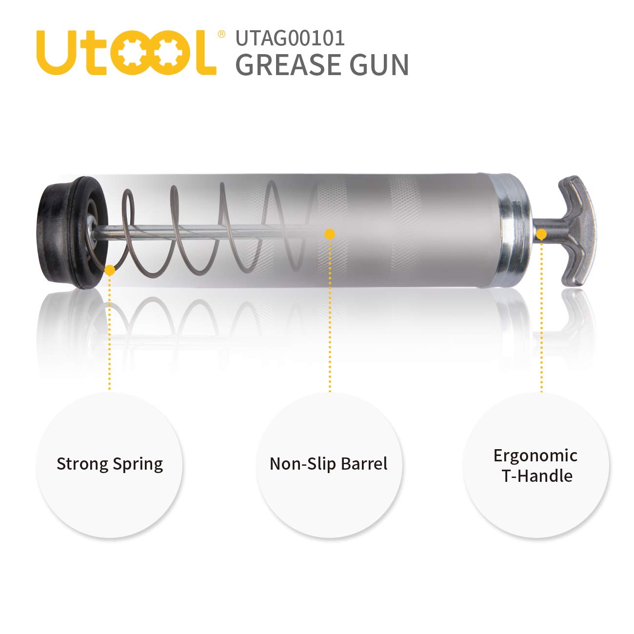 UTOOL 8000 PSI Heavy Duty Pistol Grip Grease Gun Kit - 14 oz Capacity with 18 Inch Resin Flex Hose, 2 Couplers, 2 Extension Pipes & Nozzle - Perfect for Automotive, Industrial & Farm Equipment Maintenance