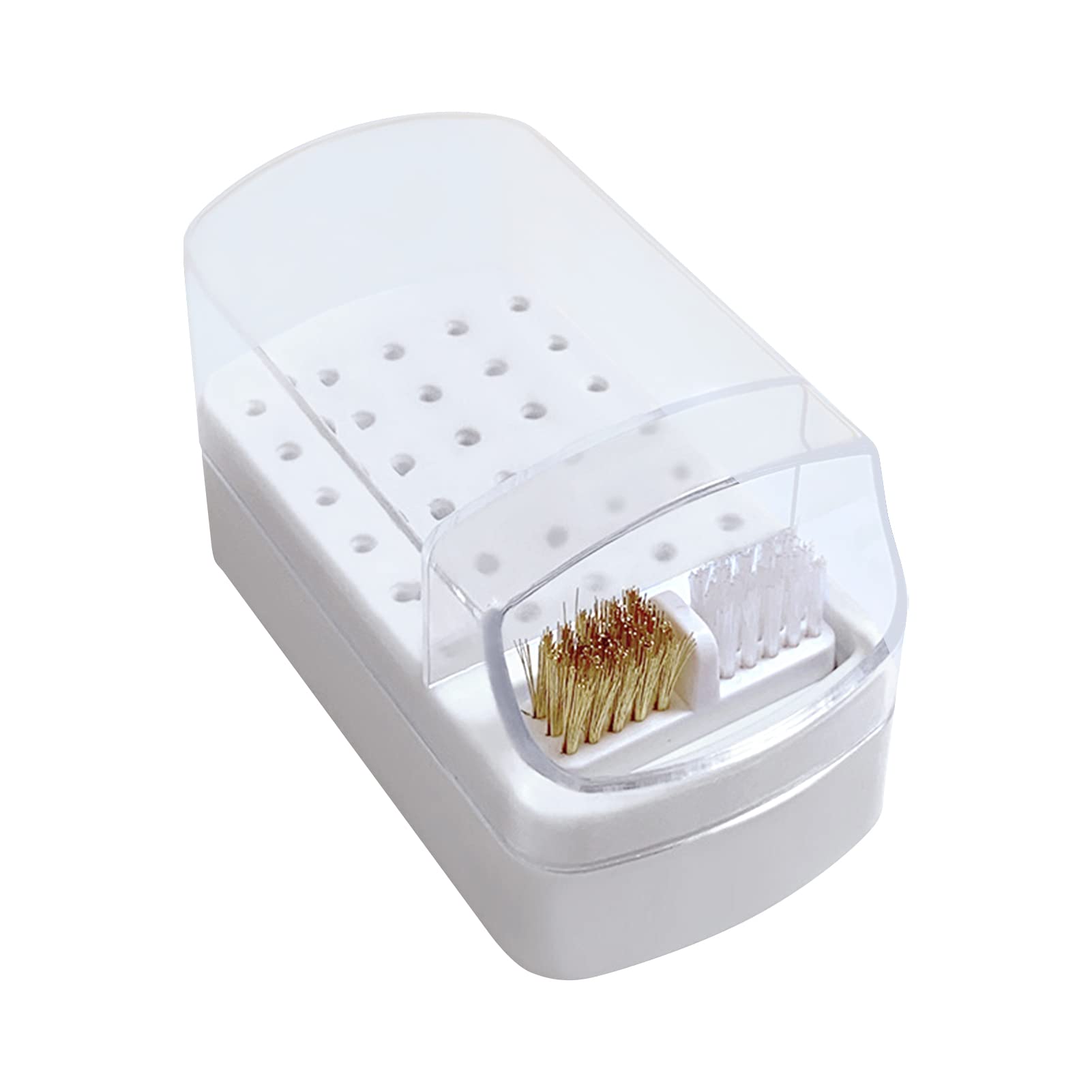 2 in 1 Nail Drill Bits Holder with 30 Holes & Cleaning Brush - Dustproof Stand Display for Nail Art Tools - Compact & Neat Organizer (White) - Perfect for Nail Salons & Home Manicures