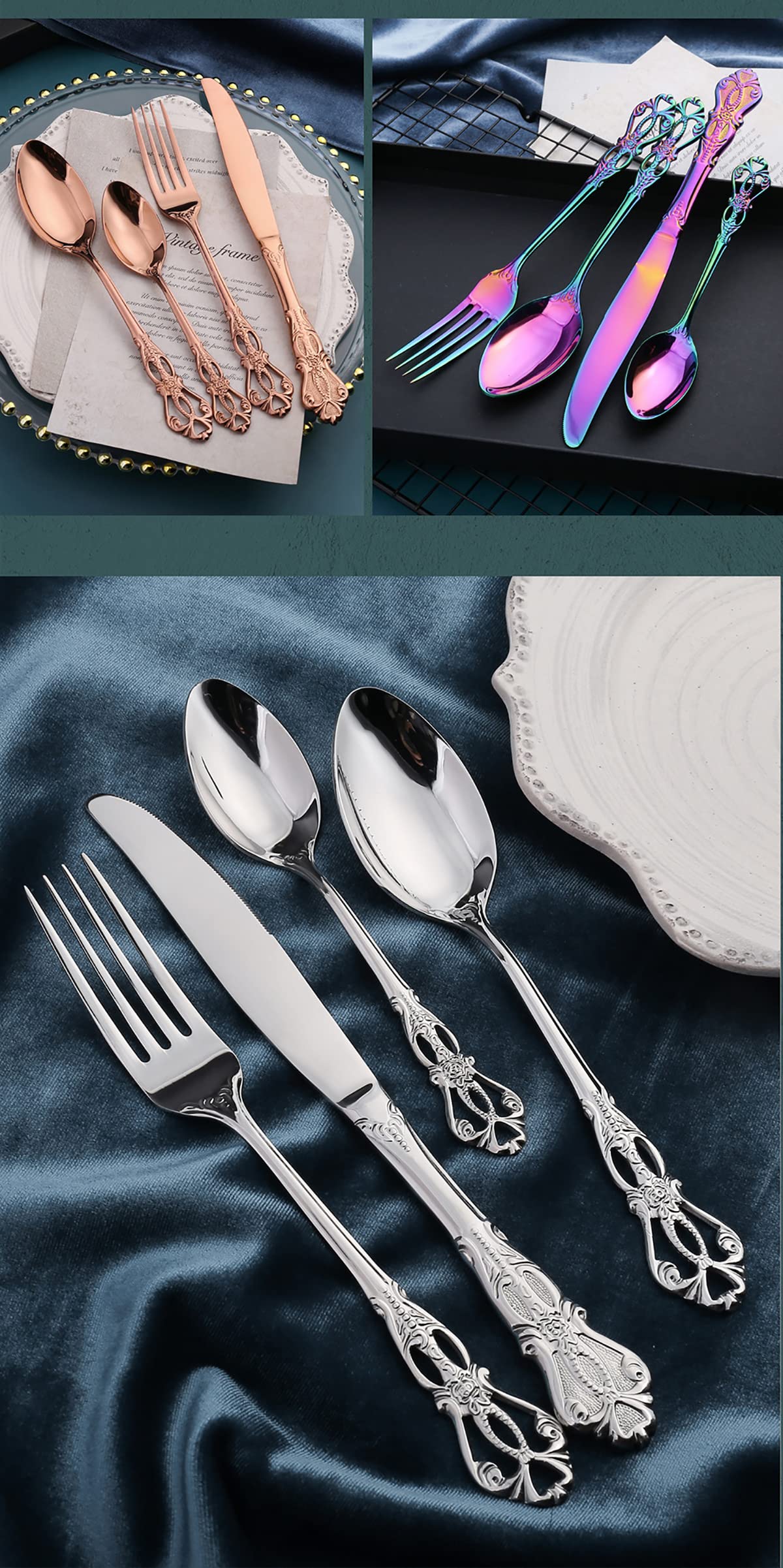 IKXO 24-Piece Stainless Steel Silverware Set for 4 - Mirror Polished Flatware Cutlery Set with Steak Knives, Forks & Spoons - Dishwasher Safe Utensils for Dining, Parties & Home Decor - Camouflage Design