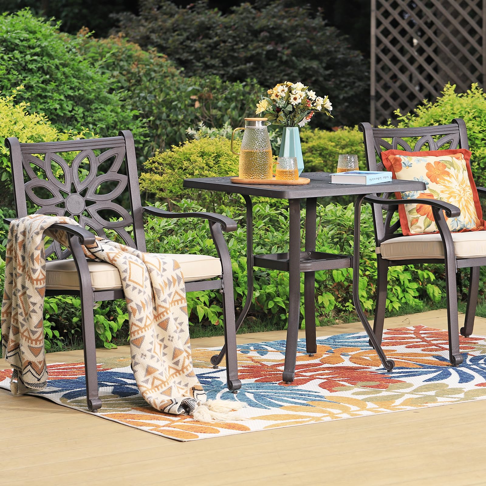 Sophia & William 3-Piece Patio Bistro Set - Cast Aluminum Outdoor Dining Table with 2 Chairs & 1.97
