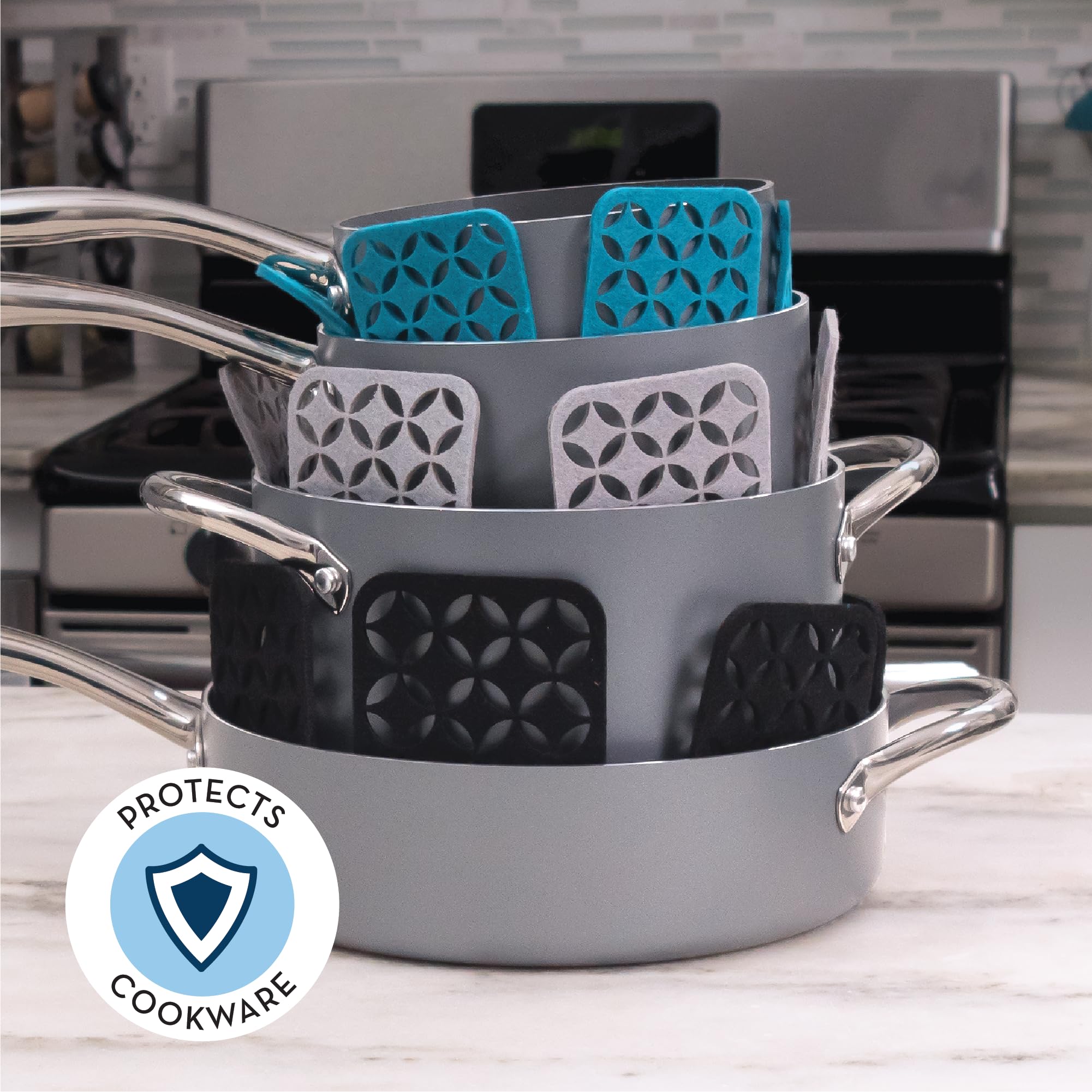 S&T INC. Non-Slip Felt Pot and Pan Protectors - 3-Pack Stackable Cookware Separators for Kitchen Organization (13.8