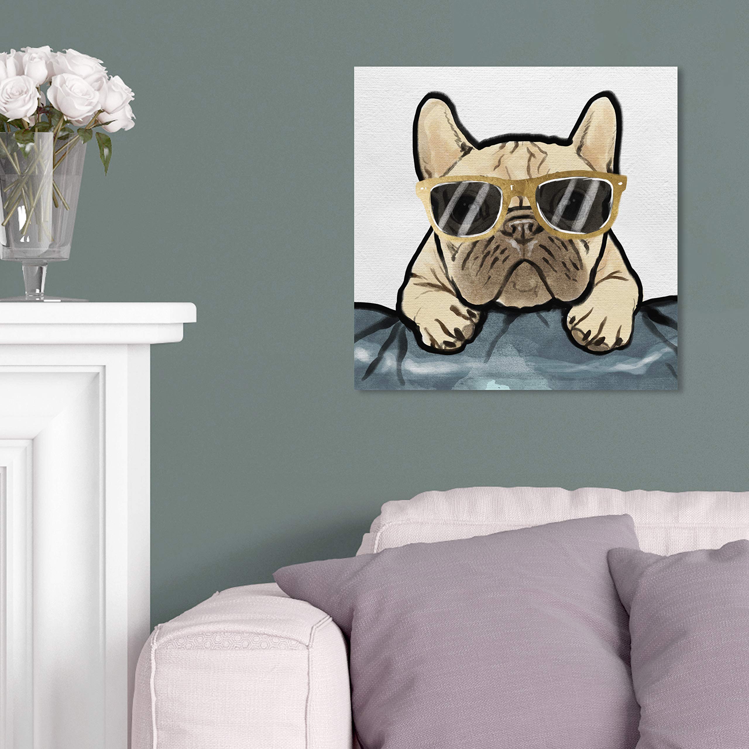 Gold Glasses Nerdy Frenchie Canvas Wall Art Print by Oliver Gal - Modern Animal Decor for Living Room, Bedroom & Office