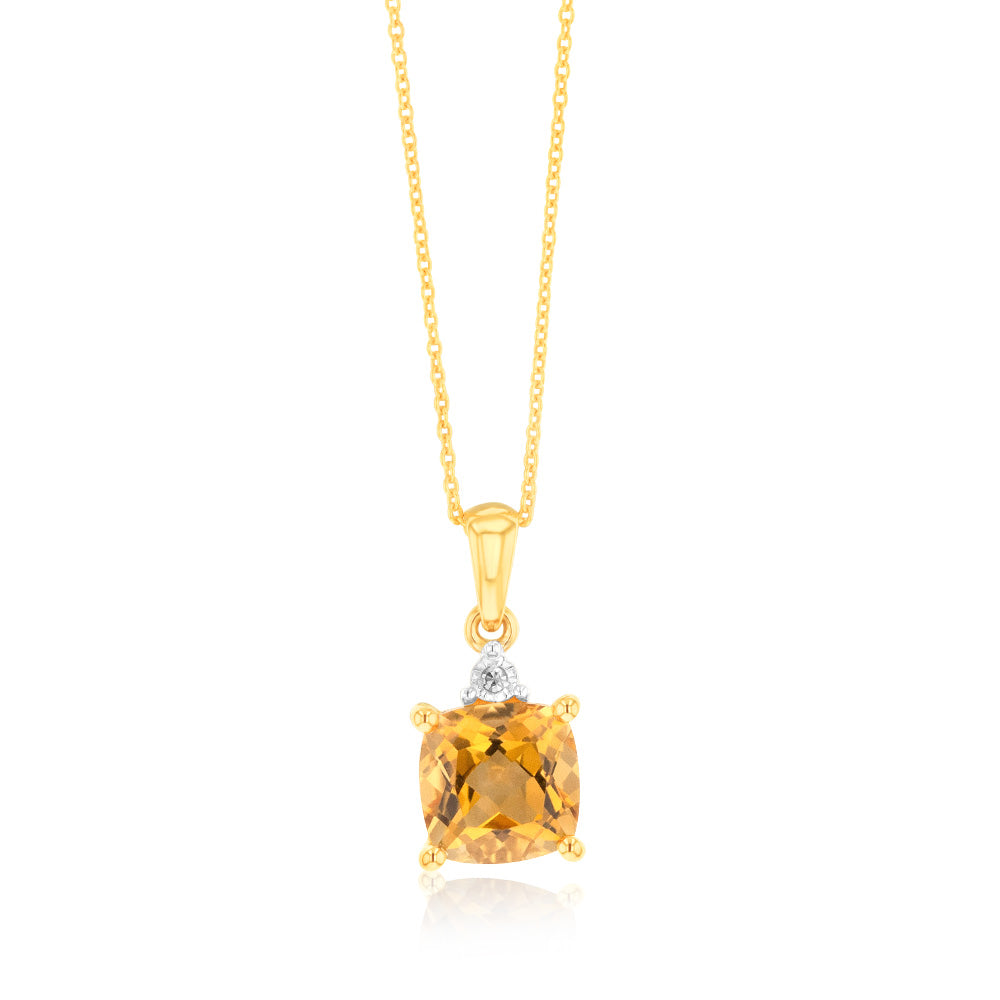 9ct Yellow Gold 1.4ct Citrine and Diamond Pendant Necklace with 45cm Chain - Elegant Jewelry Gift for Women, Perfect for Weddings, Anniversaries & Special Occasions