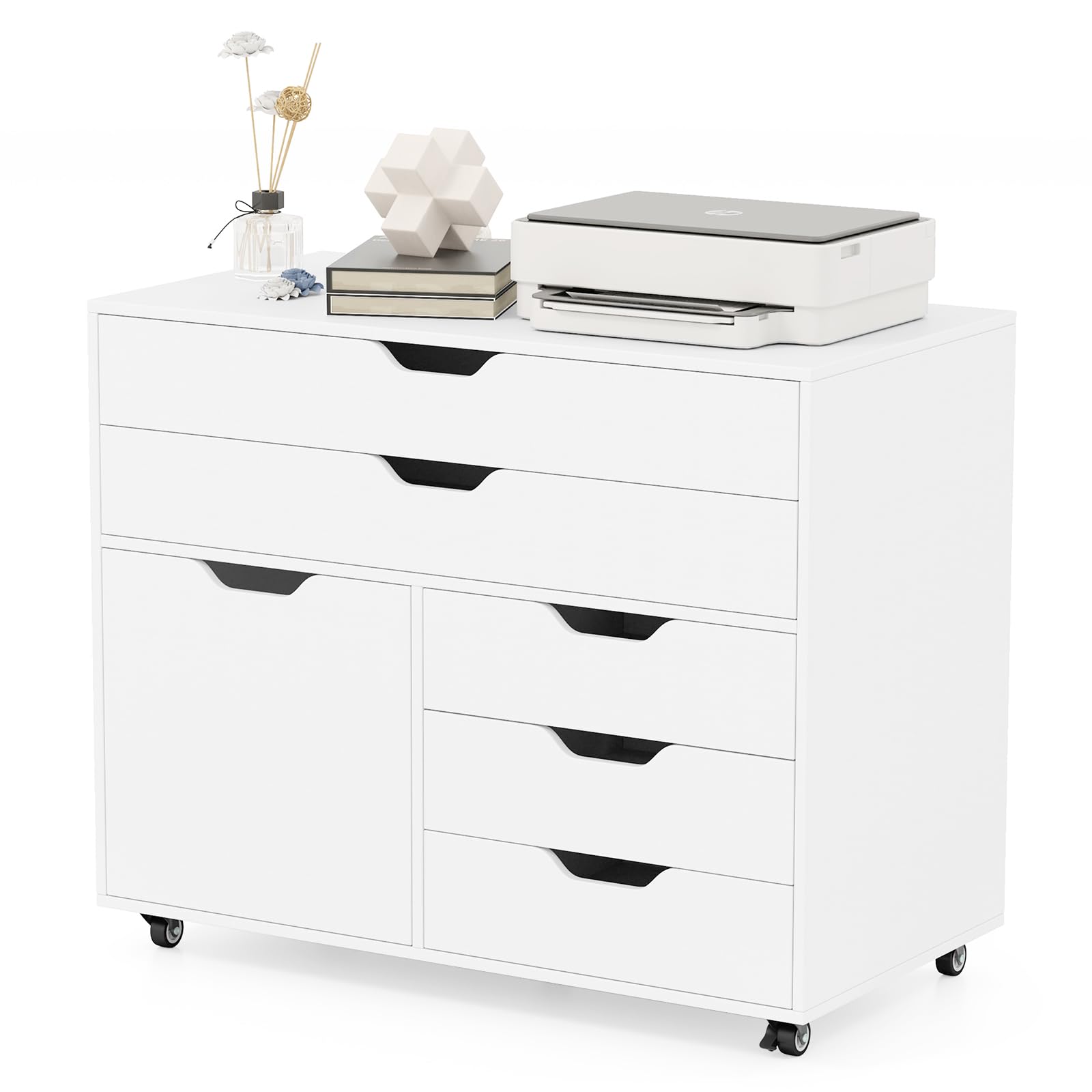Giantex 2-Drawer Lateral File Cabinet with Wheels - Heavy Duty Mobile Rolling Storage Cabinet for Office, Home & Craft Room - 220 lbs Capacity, Printer Stand & Organization Solution for Documents, Supplies & Stationery