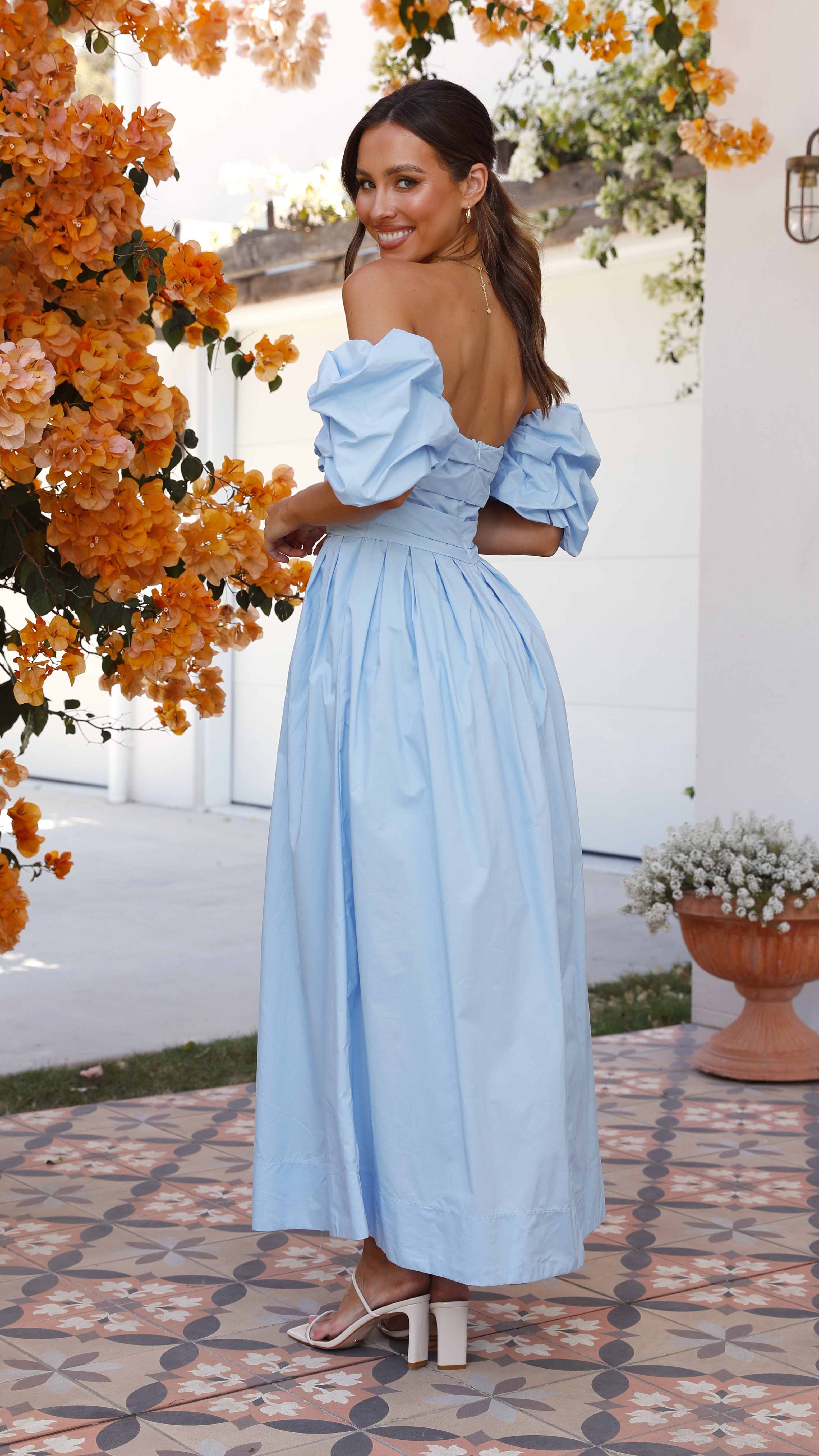 Caelius Midi Dress for Women - Light Blue Flowy Summer Dress for Beach, Wedding & Casual Outings