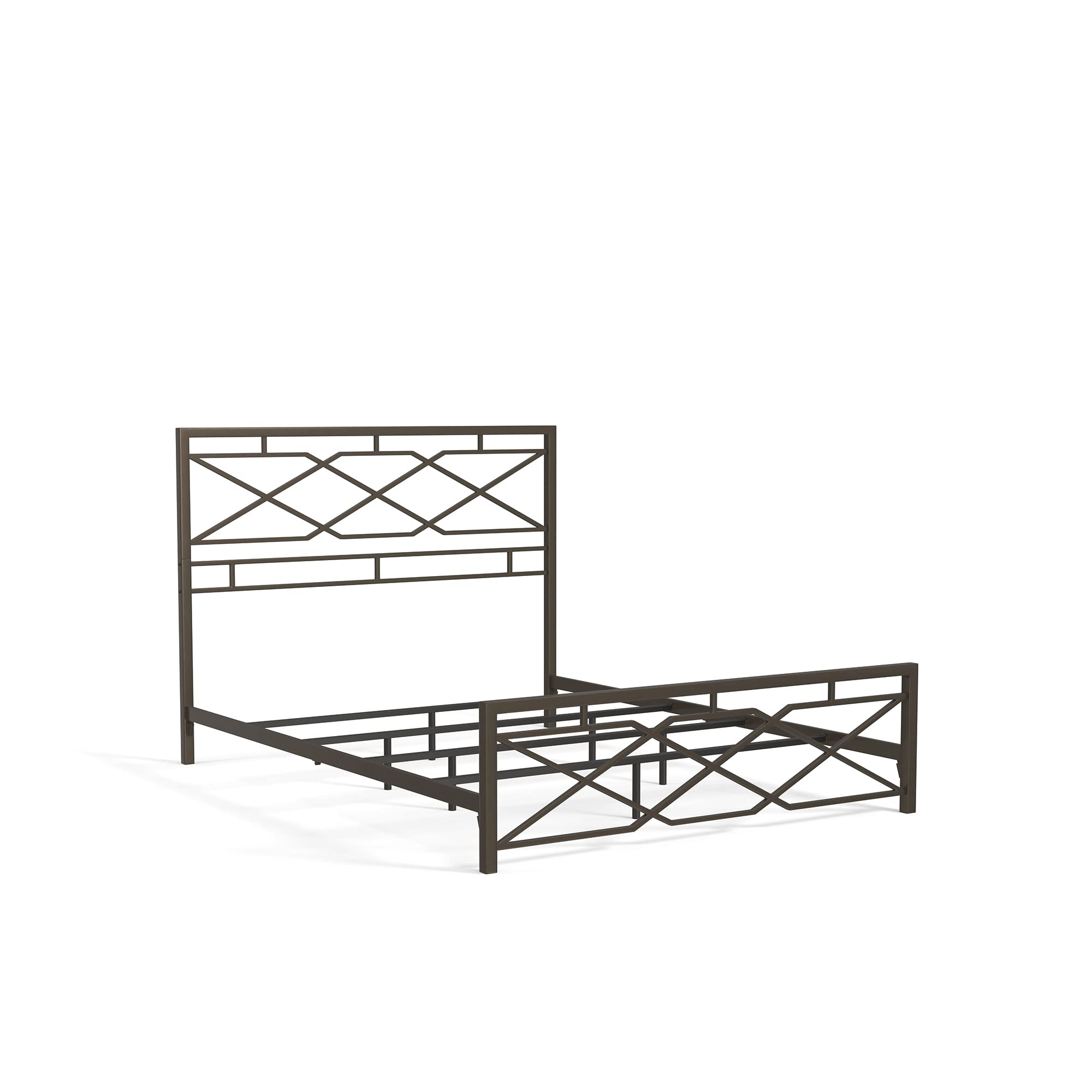 eLuxurySupply Metal SNAP Bed Frame - Carbon Steel Rustic Pewter Finish Folding Bed Frame with Headboard & Footboard - Easy Assembly Sturdy Steel Construction - California King Size Bed Base for Master Bedroom, Guest Room & Dormitory