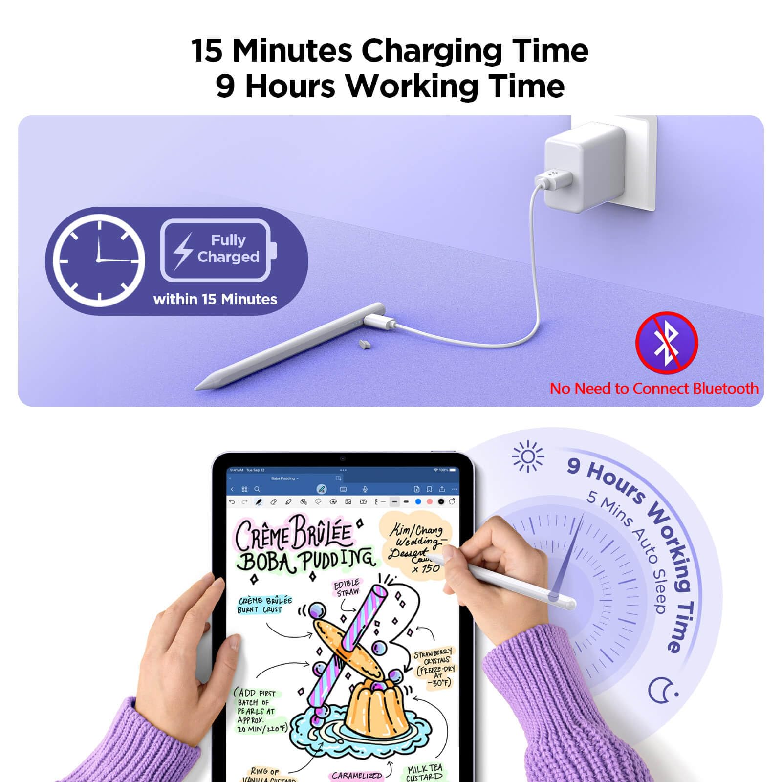 Premium Stylus Pen for iPad Pro/Air/Mini - Fast Charging in 15 Minutes with Palm Rejection & Tilt Sensitivity - Perfect for Digital Art, Note Taking & Professional Design Work