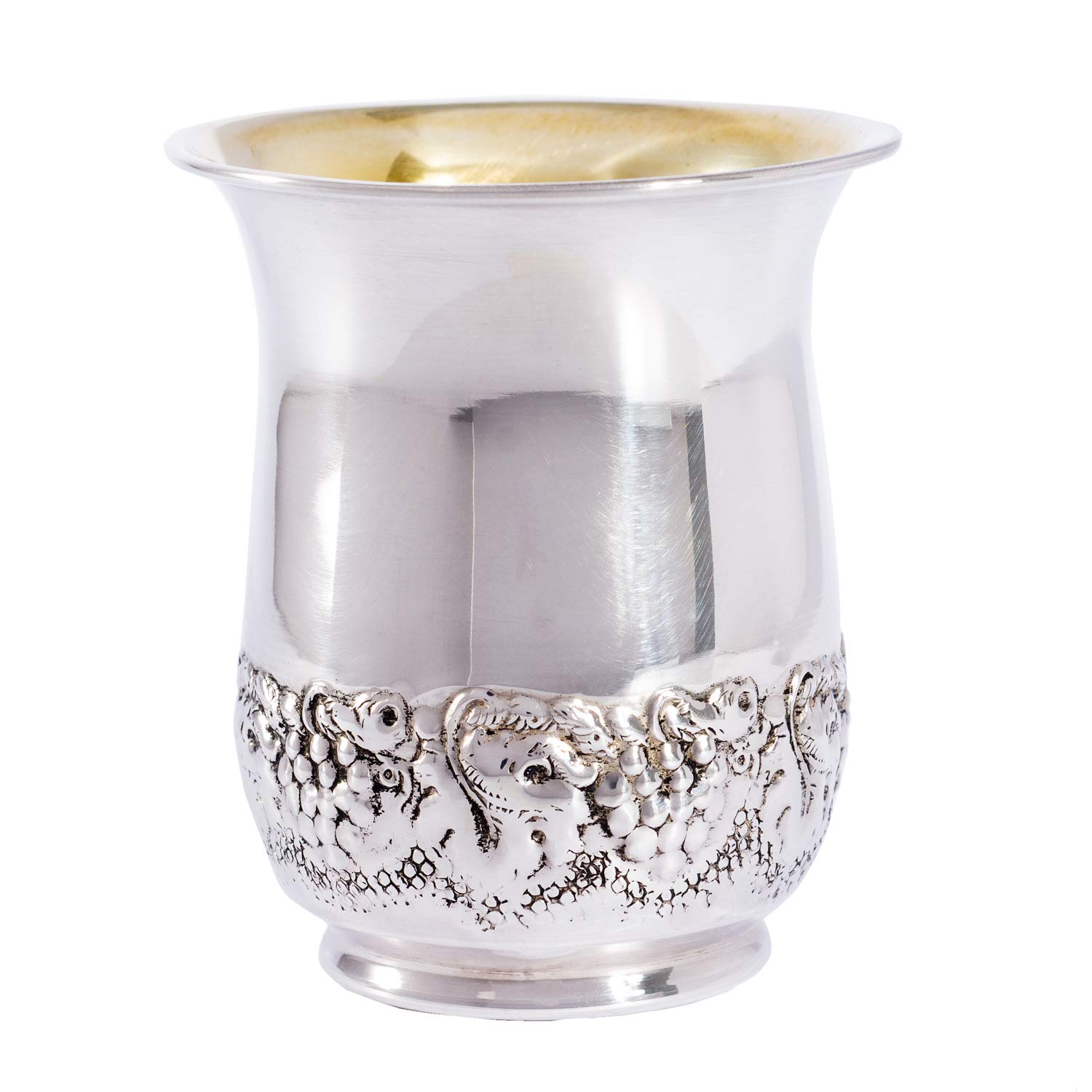 Sterling Silver Kiddush Cup with Grape Decorations - Elegant Curved Wine Goblet for Shabbat, Jewish Holidays & Weddings - Perfect Judaica Gift for Religious Ceremonies & Special Occasions