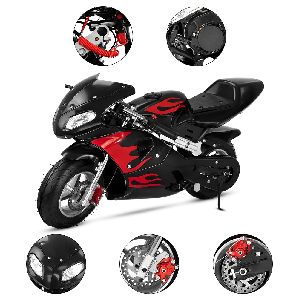 49CC 2-Stroke Mini Gas Motorbike - Off Road Trail Bike with Dual Headlights for Adults