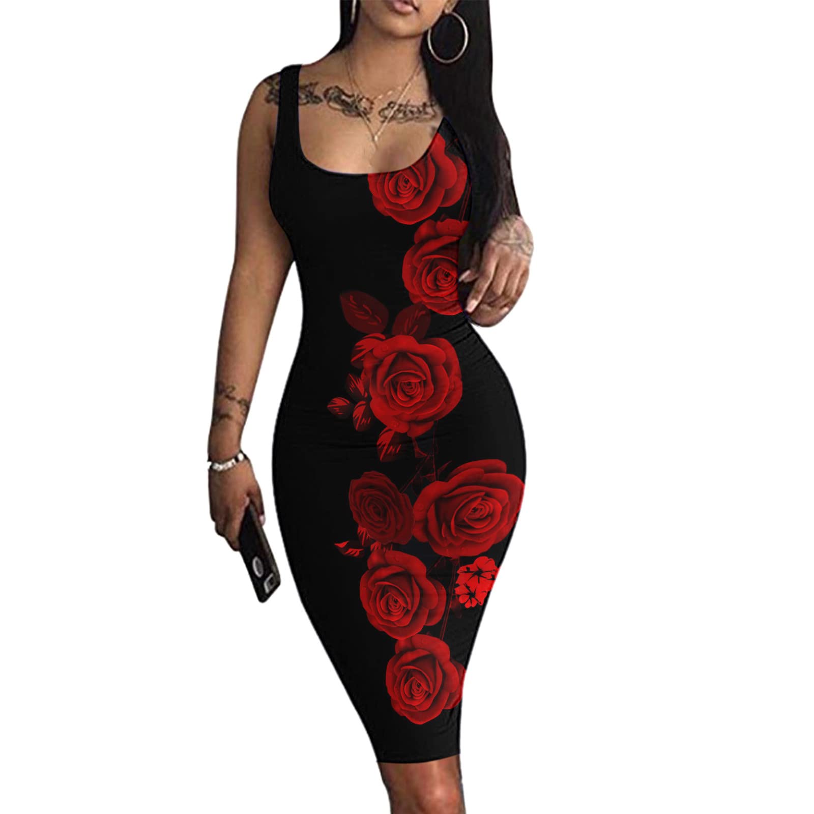 Sexy Women's Plunge Neck Floral Print Bodycon Dress - Backless Club Party Dress for Night Out, Date Night & Special Occasions