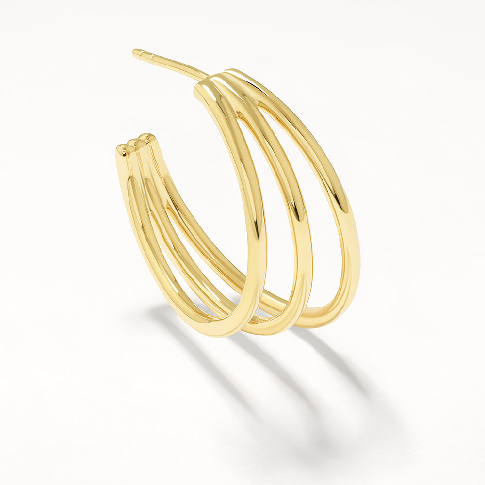 Maxi Triple Hoop Stud Earrings in Gold - Trendy Women's Fashion Jewelry for Parties, Dating & Everyday Wear