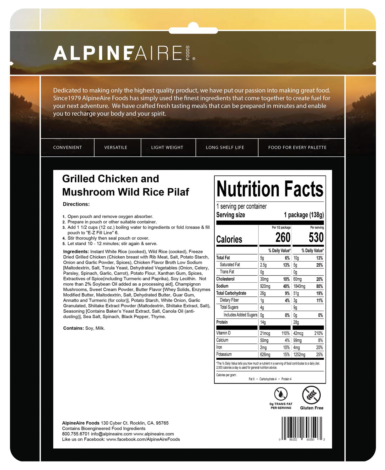 Alpine Aire Gourmet Chicken & Mushroom Rice Pilaf - Lightweight Freeze-Dried Backpacking Meal for Camping, Hiking & Emergency Preparedness