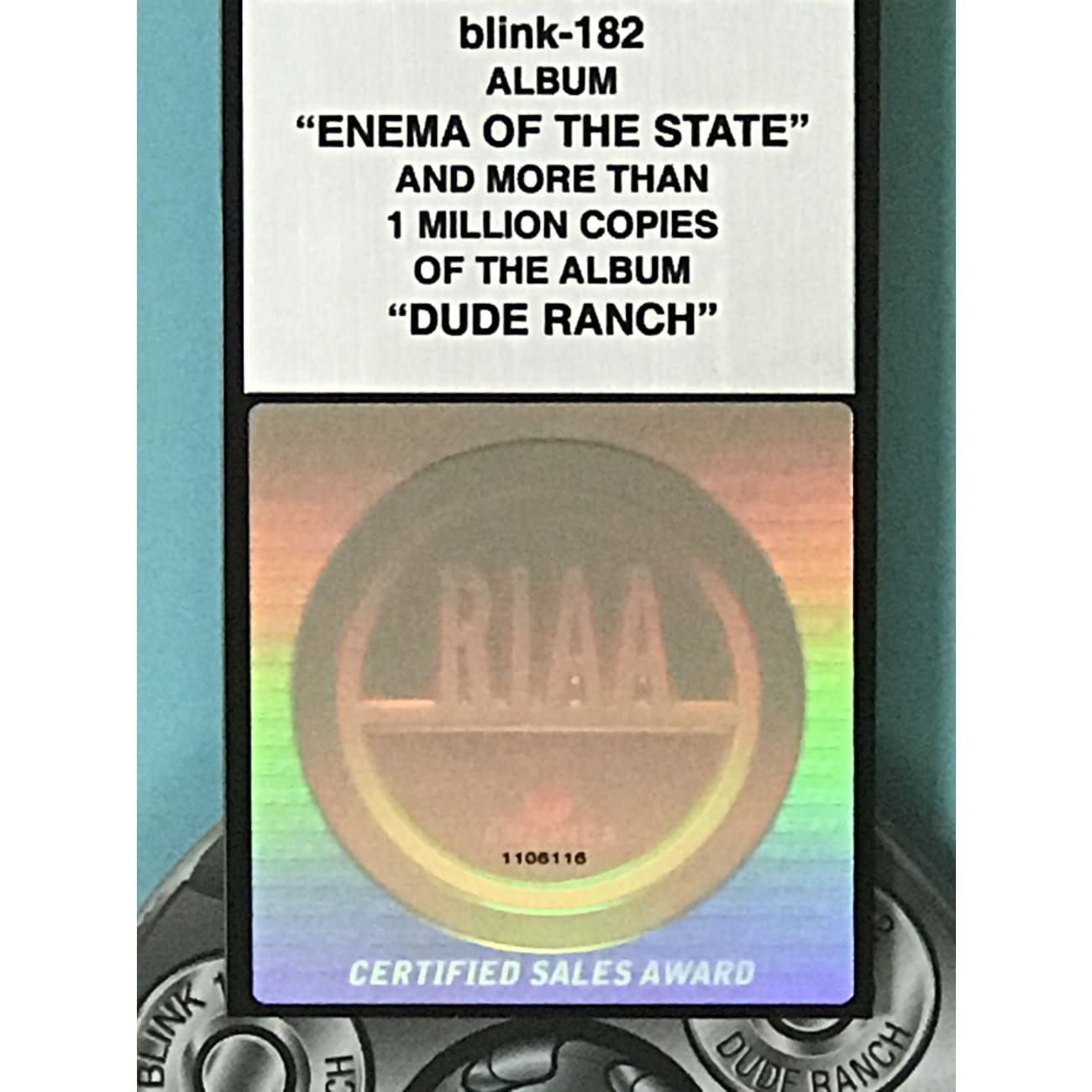 Blink 182 Enema Of The State & Dude Ranch RIAA 3x Multi Platinum Award - Official Music Album for Collectors, Fans & Home Decor - Perfect for Music Lovers, Gift Giving & Rock Memorabilia Displays
