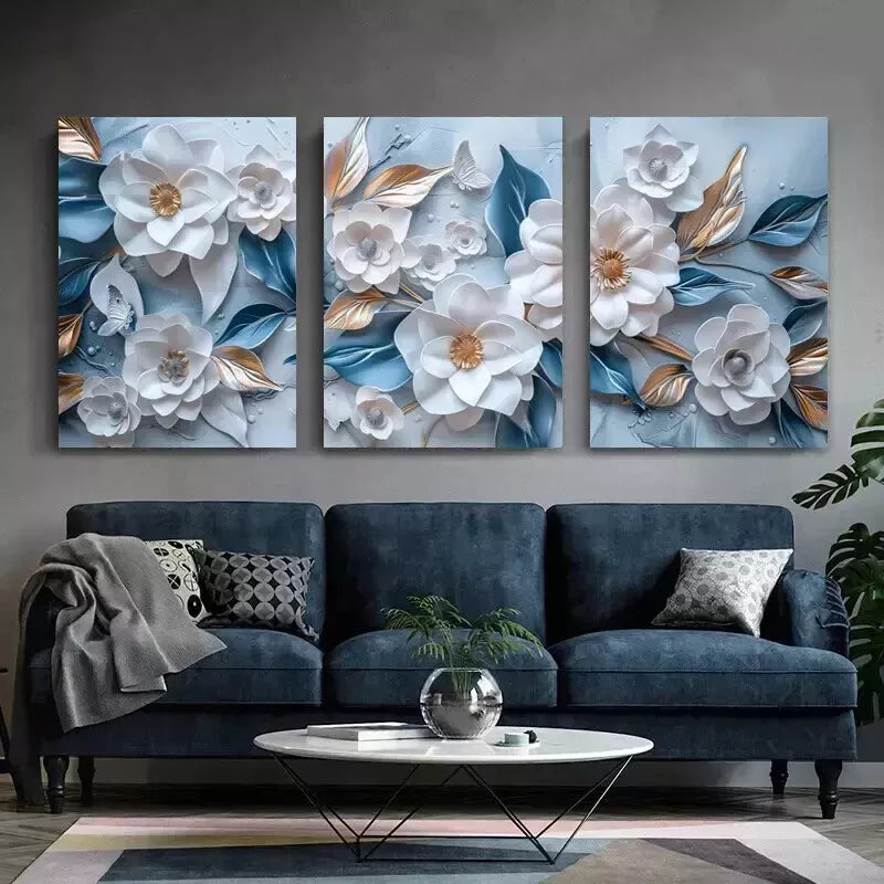 3-Piece Floral Wall Art Set - Framed Canvas 50x70cm - High Quality Print - 100% Australian Made - Ready to Hang - Perfect for Living Room, Bedroom & Office Decor