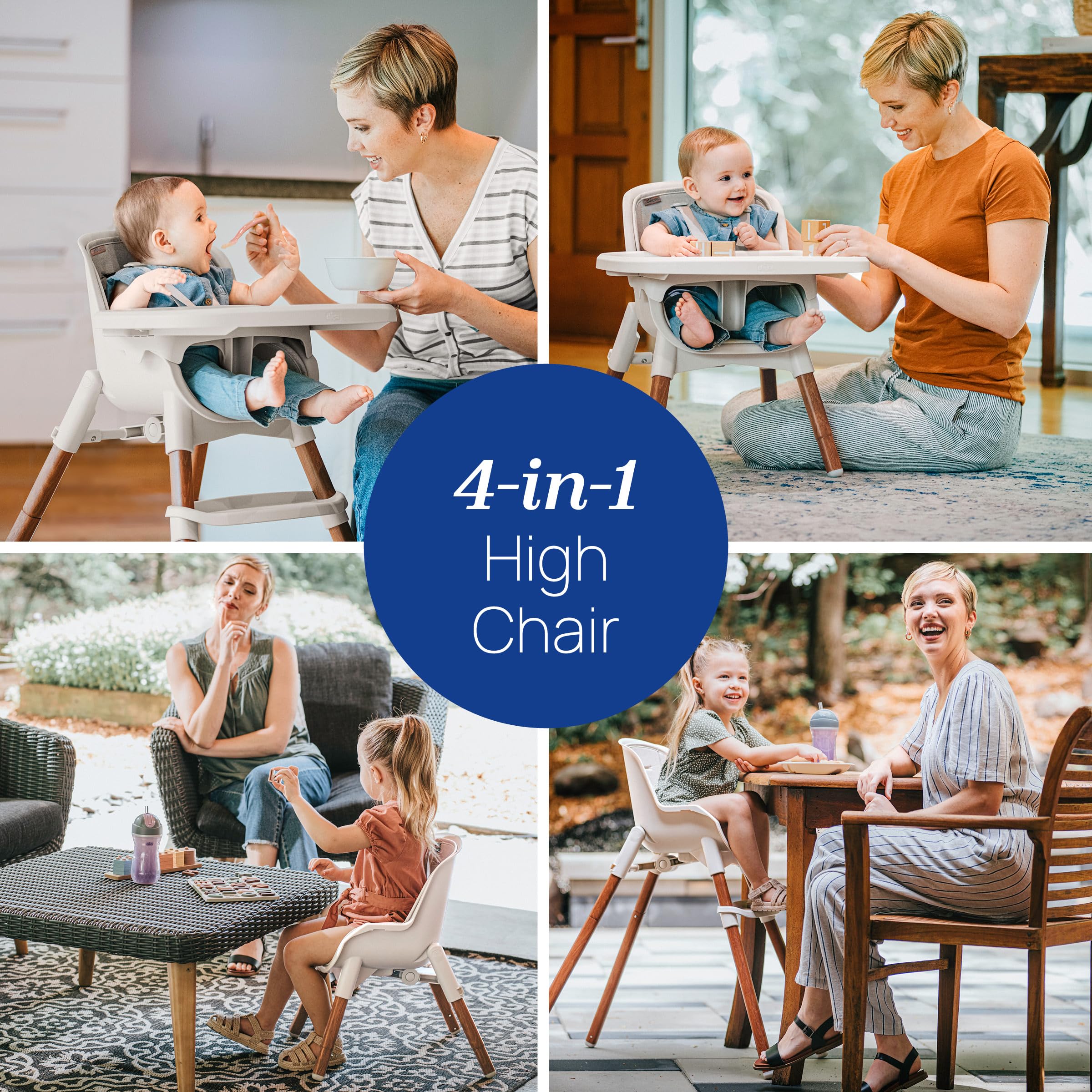 Chicco Zest™ LE 4-in-1 Folding High Chair - Convertible Baby Feeding Chair, Toddler Seat & Youth Stool | Easy to Clean, Space-Saving Design | Perfect for Dining, Kitchen & Travel (Crema/White)