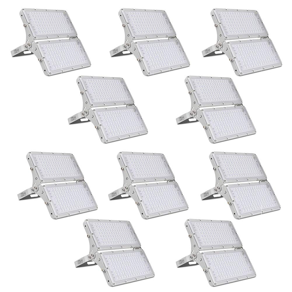 Viugreum 10 Pack 200W LED Flood Light - 16000LM 6000K Daylight White, Slim Outdoor Floodlight with IP66 Waterproof - Bright Security Lights for Garage, Garden, Yard, Landscape & Wall Lighting - Perfect for Driveway, Patio, Backyard & Commercial Use