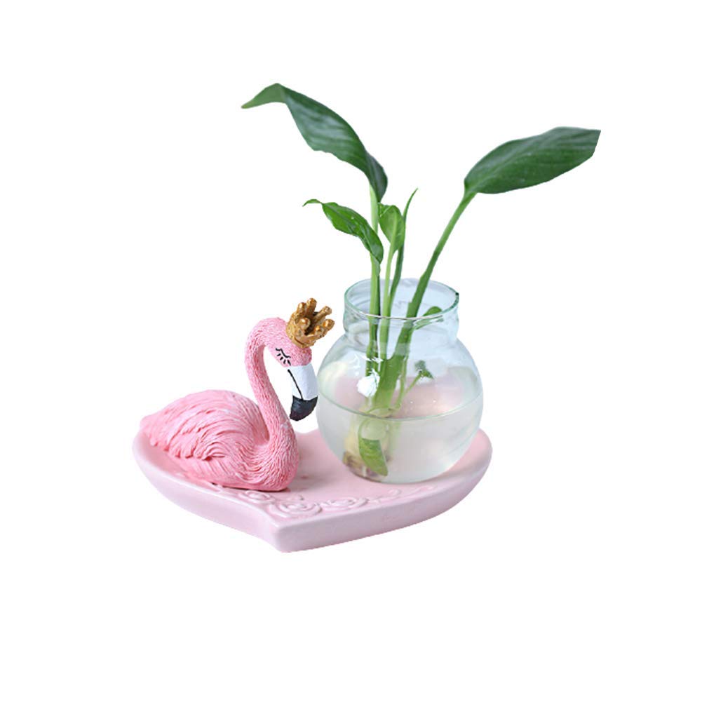 Belit Glass Terrarium with Flamingo Decor - Air Plant Bulb Vase in Resin Stand for Hydroponics, Succulents | Perfect for Office Desk, Home Decor & Indoor Garden Display