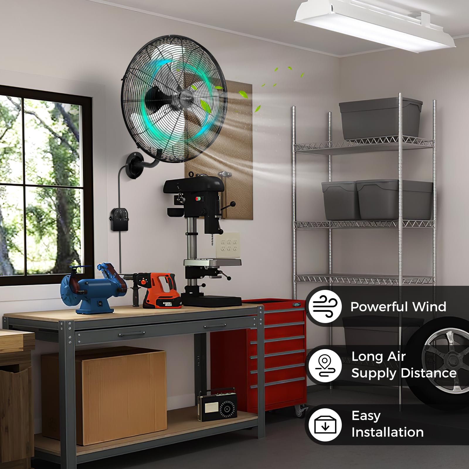 COSTWAY 2-Pack 20-Inch Heavy Duty Metal Wall Mount Fan with 3 Speed Settings, 85° Oscillation & 30° Adjustable Tilt - Aluminum Blade Wall Fan for Garage, Warehouse, Workshop, Home Gym, Patio (Black) | Powerful Cooling for Industrial & Residential Spaces