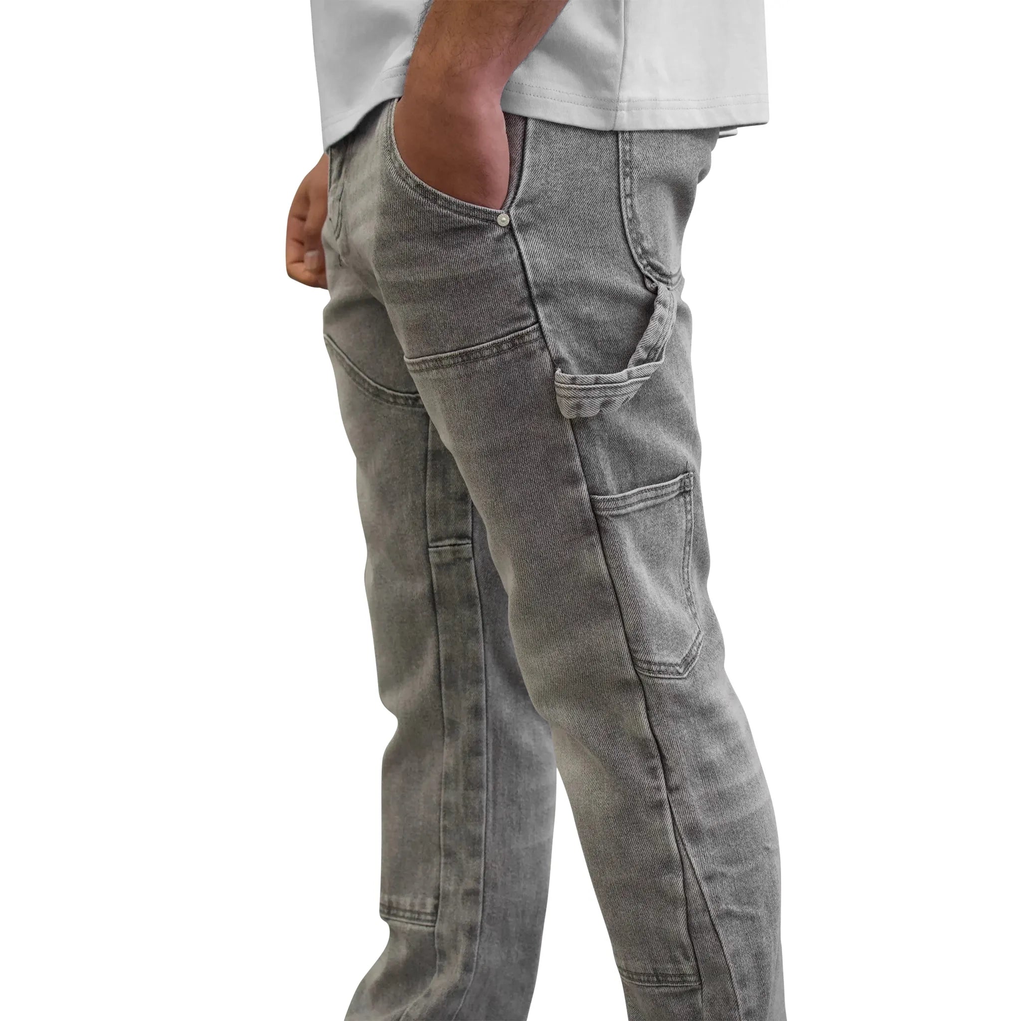 SIARR Carpenter Jeans for Men - Light Grey Work Pants with Utility Pockets - Durable Workwear for Construction, Carpentry & Outdoor Activities