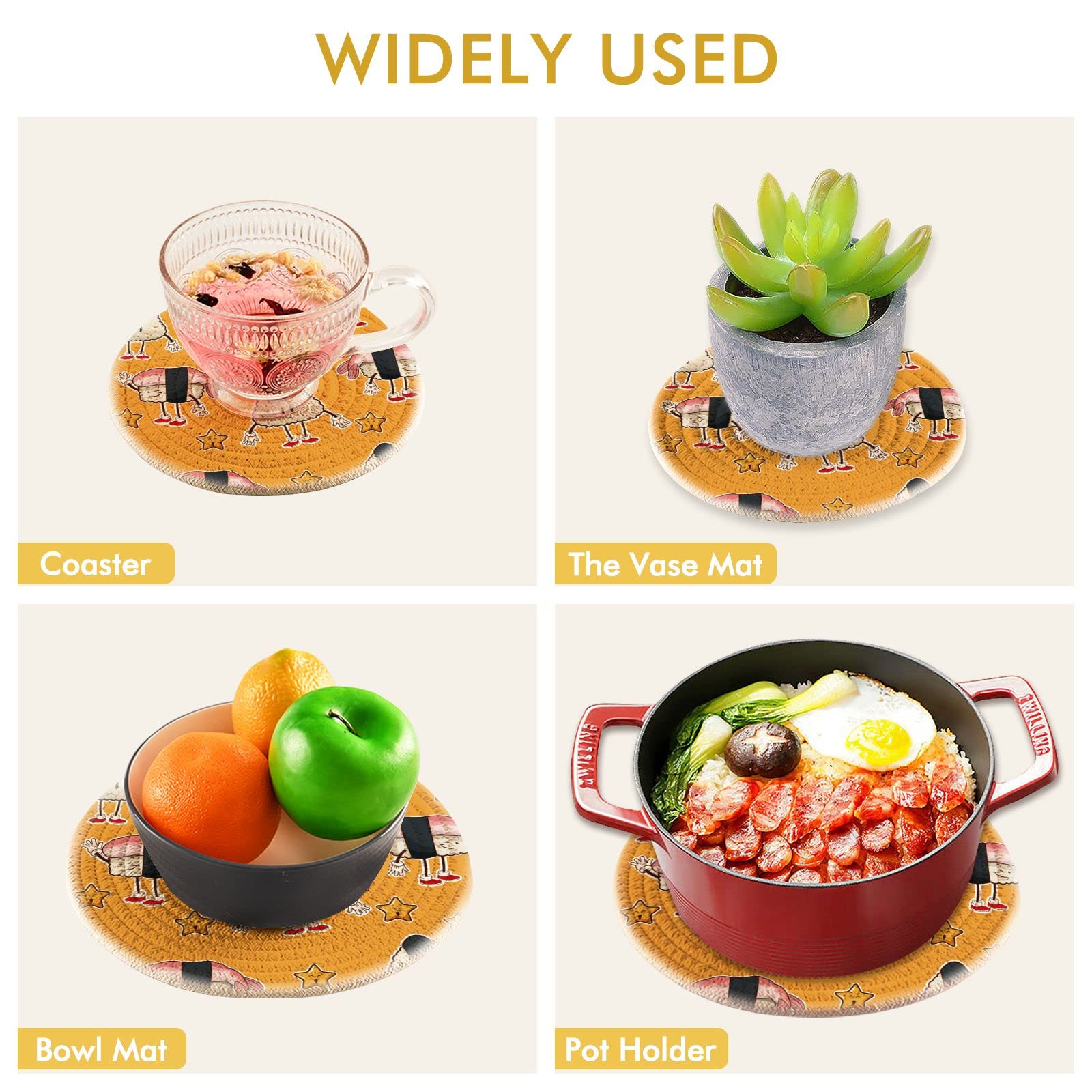 Kawaii Roll Sushi Pot Holders - 2 Pack Heat Resistant Trivets for Hot Dishes, Japanese Style Cotton Woven Trivet Mats for Pans, Bowls & Teapots - Perfect for Kitchen Decor & Asian Dining Experience