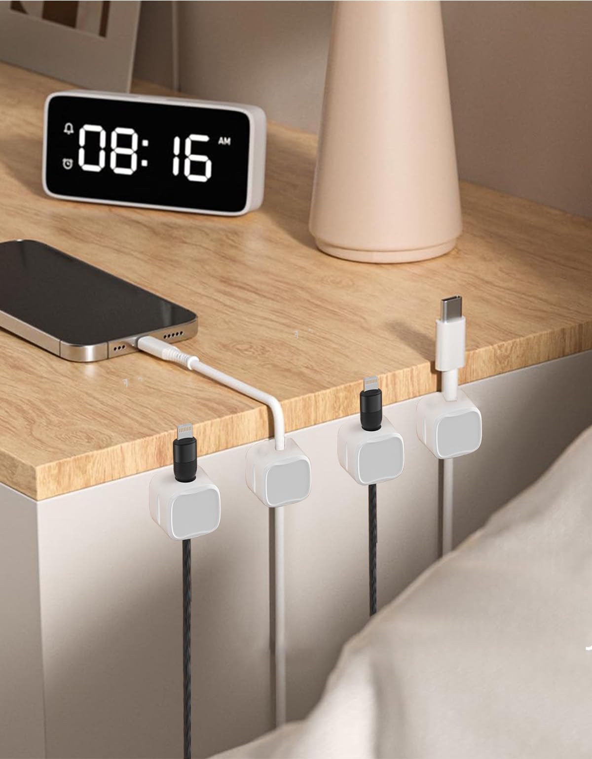 8-Pack Magnetic Cable Clips & Silicone Cable Ties - Adjustable Cord Organizer for Under Desk, Wall, Car & Nightstand - Adhesive Wire Holder for Home & Office Cable Management (Perfect for Organizing Chargers, Headphones & Computer Wires)