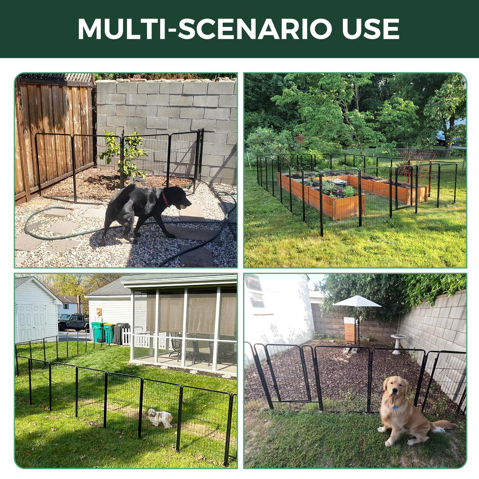 Heavy Duty Metal Garden Fence for Dogs & Rabbits - 40in Tall x 36ft Long Black Outdoor Animal Barrier with 16 Panels | Durable Yard Fence for Pet Containment & Garden Protection | Perfect for Backyard, Lawn, and Landscape Security