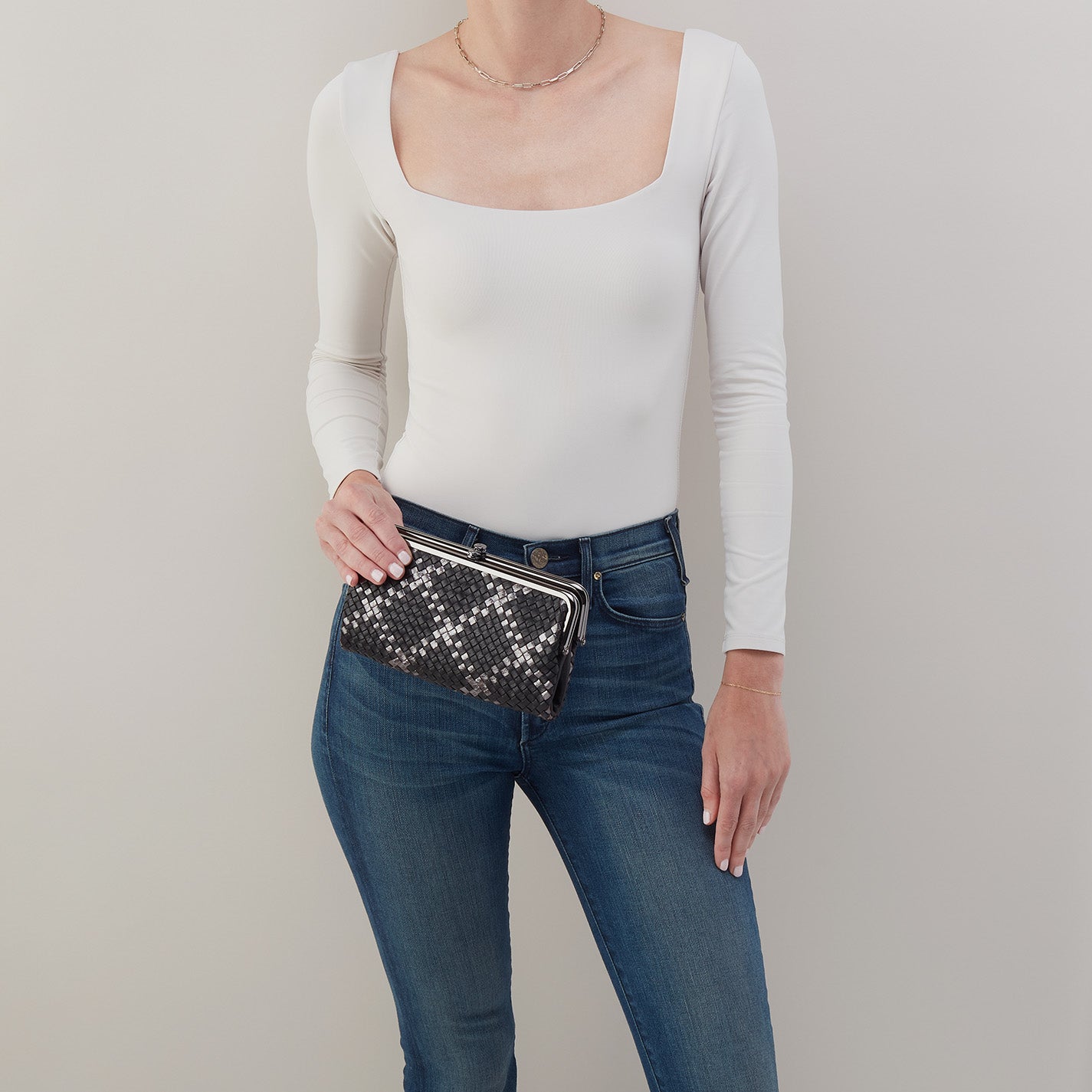 Lauren Woven Leather Clutch Wallet - Black Metallic Crossbody Purse for Women | Perfect for Evening Parties, Weddings & Date Nights