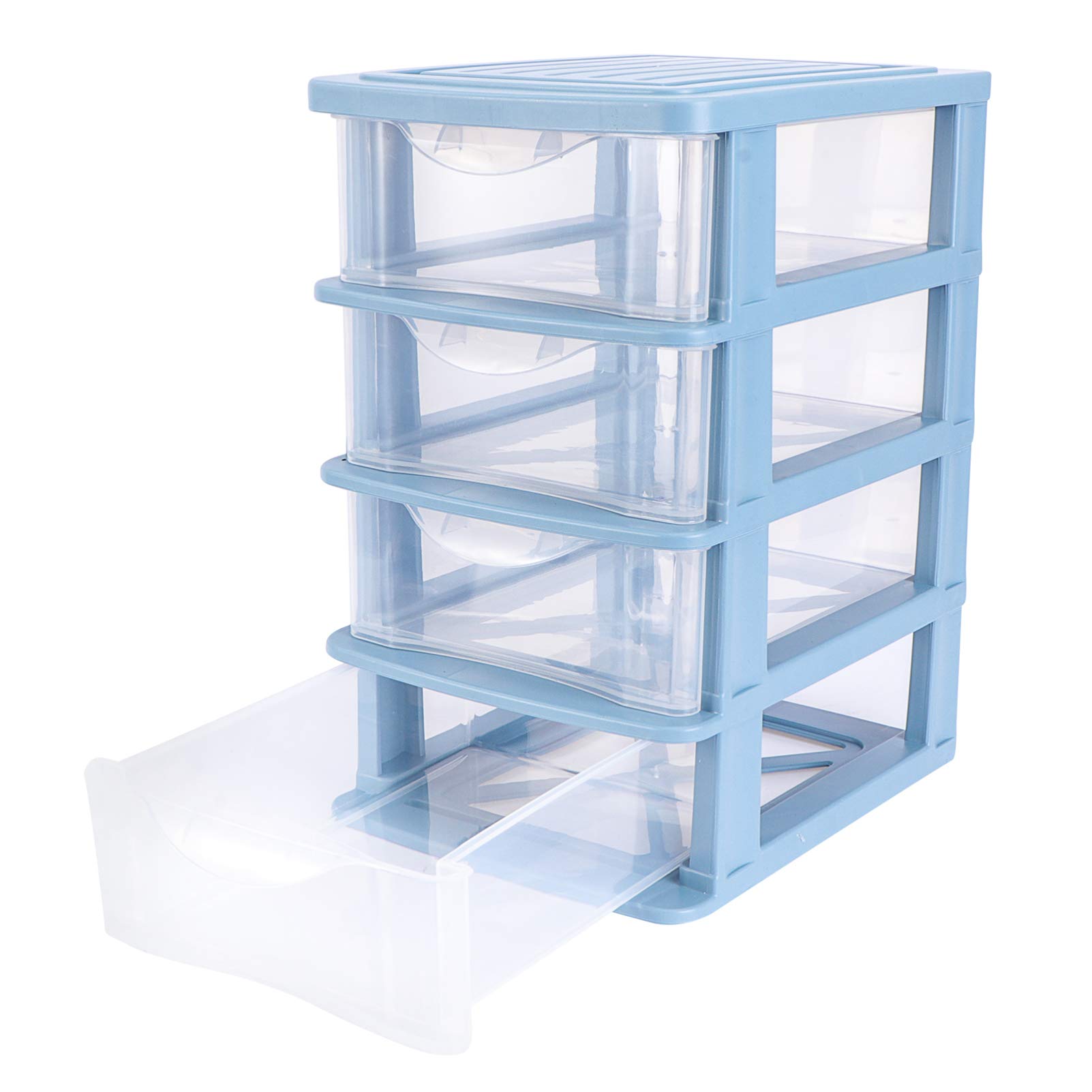 DOITOOL 4-Drawer Plastic Storage Organizer Cube - Desktop Organizer for Office Supplies & Makeup Accessories - Blue - Perfect for Home Office, Bedroom, Bathroom & Dorm Room Organization