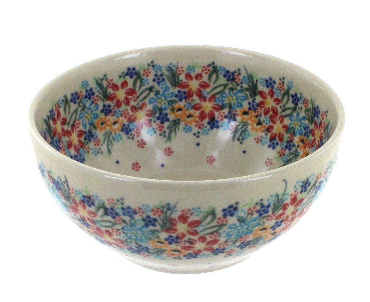 Handmade Blue Rose Polish Pottery Tara Bowl - Ceramic Cereal & Soup Bowl for Breakfast, Dessert, or Decorative Display