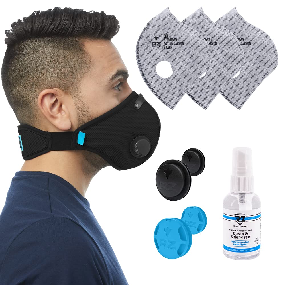 RZ Mask M2 Super Bundle Pack - Medium Size, Black - Dust Mask for Woodworking, Home Improvement & DIY Projects - Ideal for Sanding, Painting, and Construction Work