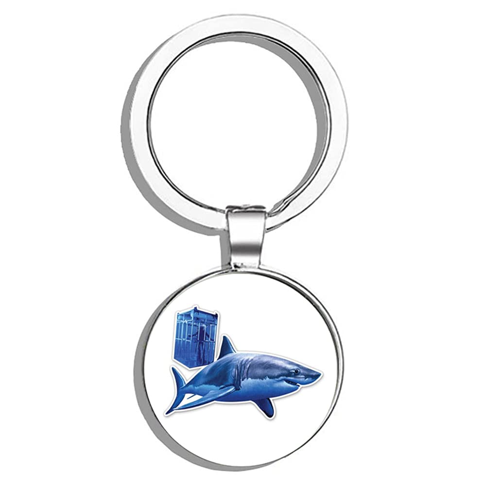 Premium Great White Shark Cage Diving Metal Keychain - Stainless Steel Round Key Ring for Adventure Enthusiasts - Perfect for Scuba Divers, Shark Lovers & Travel Souvenirs