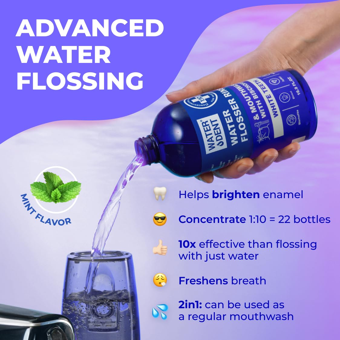 Concentrated Oral Irrigant Solution for Water Flossers - 373 fl.oz Pack of 2 | Alcohol-Free & Peroxide-Free Teeth Whitening Rinse | Refreshing Fruit Flavor Mouthwash Alternative | Made in USA | Perfect for Daily Dental Care & Gum Health Maintenance