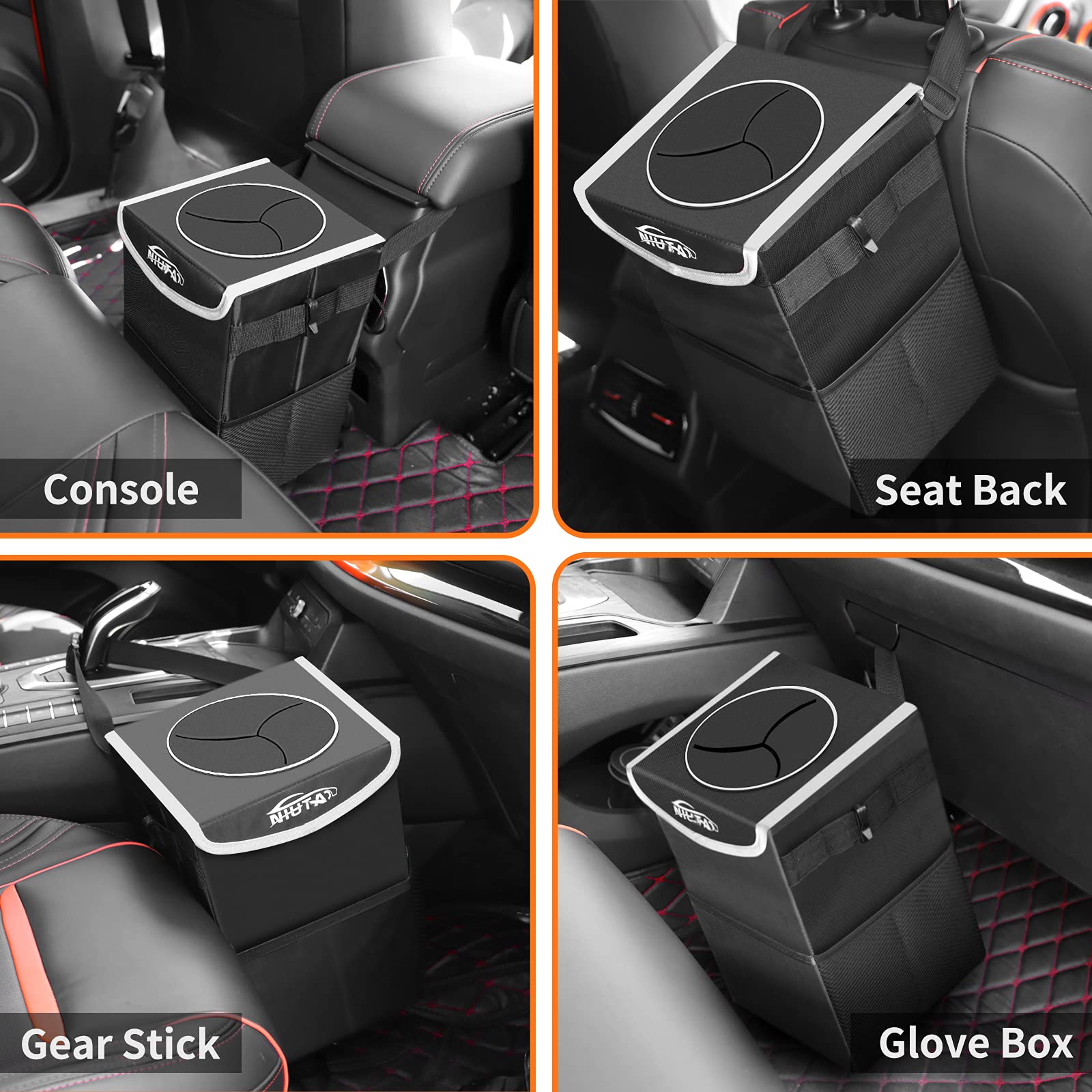 NIUTA Waterproof Foldable Car Trash Can with Lid & Side Net Pocket - Auto Garbage Bin for Car, SUV, Truck, Minivan - Perfect for Road Trips, Commuting & Keeping Vehicles Clean