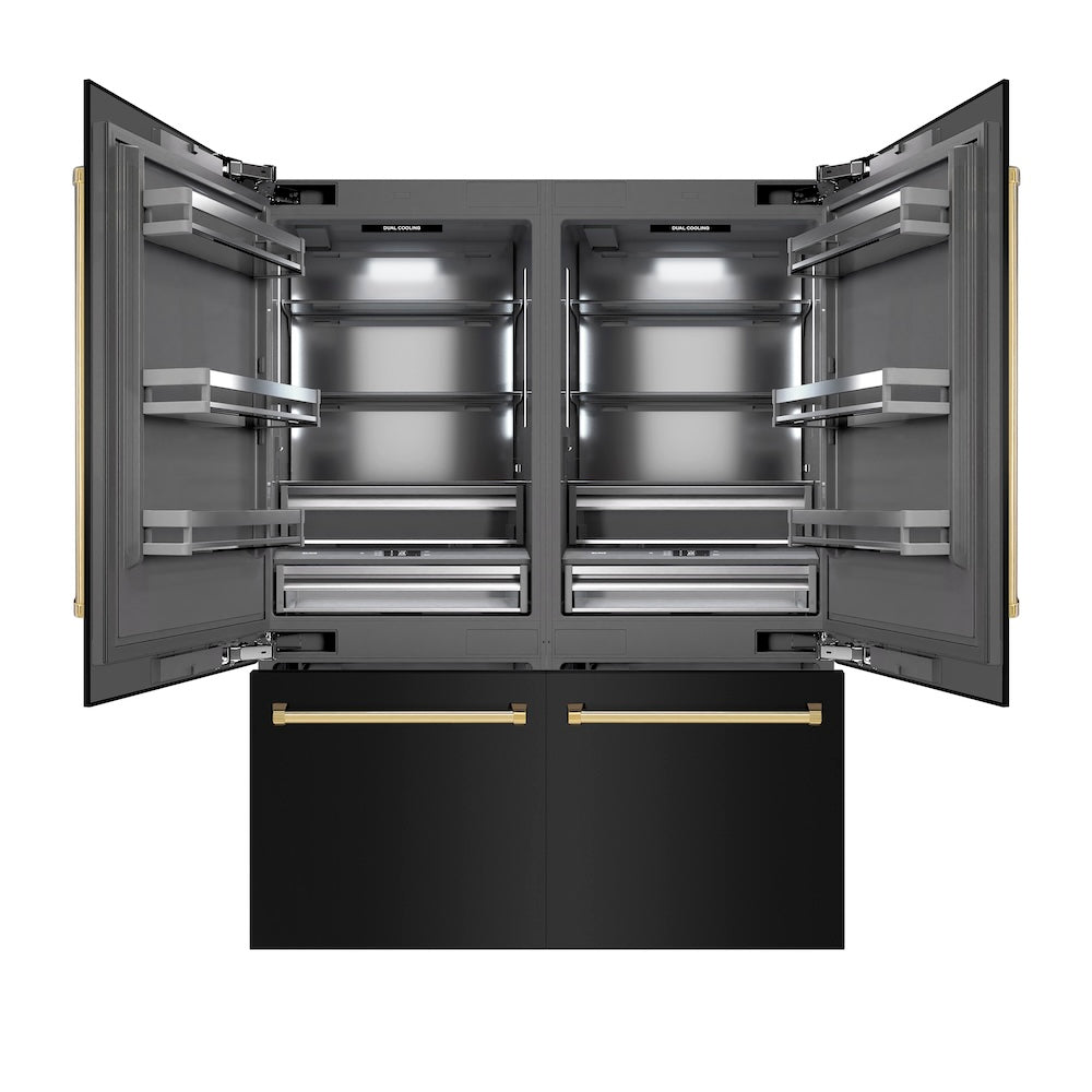 ZLINE Autograph Edition 60-Inch French Door Built-In Refrigerator with Bottom Freezer - 32.2 cu.ft Capacity, Black Stainless Steel Exterior, Graphite Gray Interior & Gold Accents - Water Dispenser & Ice Maker - Perfect for Modern Kitchens & Luxury Homes