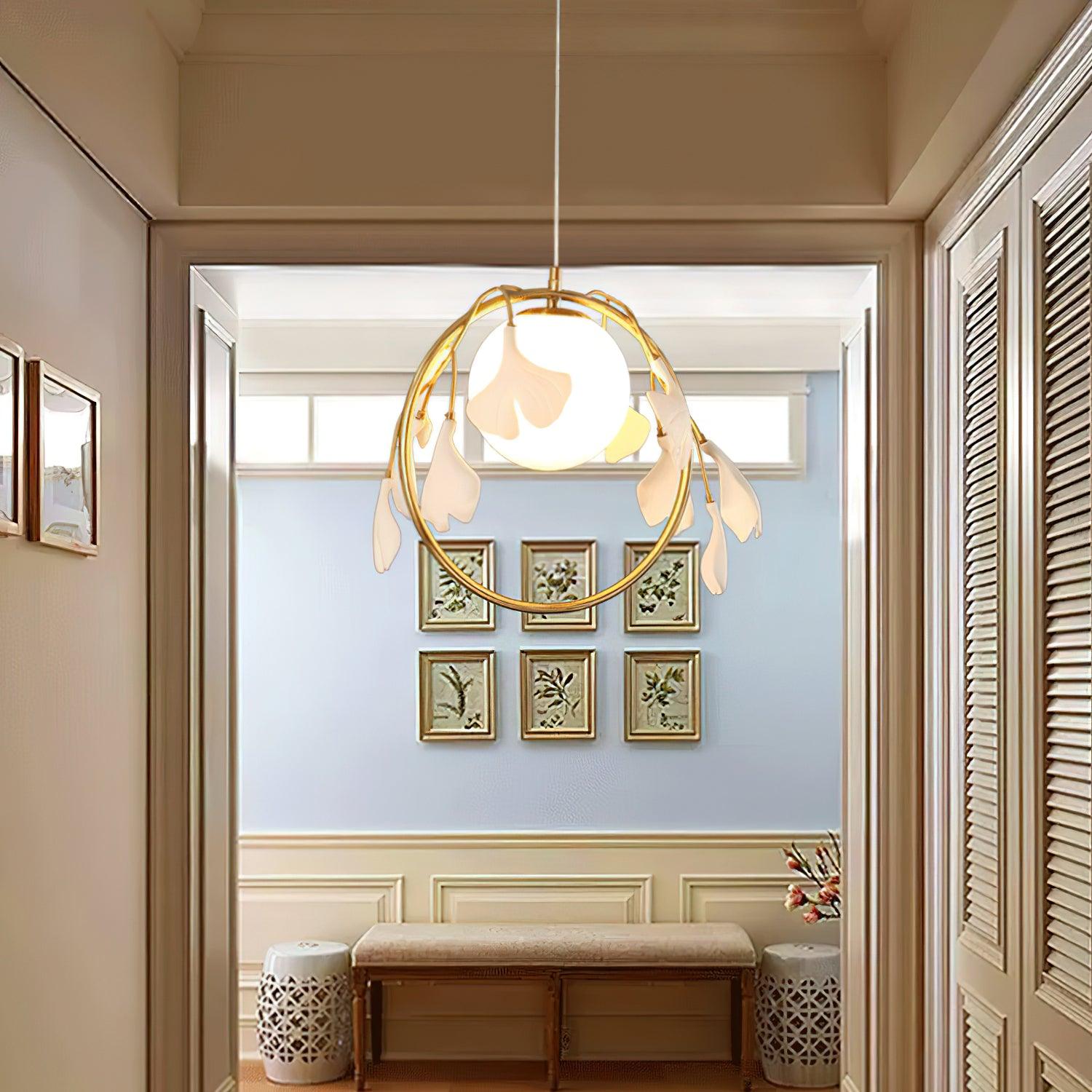 Gingko Leaf Pendant Light - Modern Handmade Glass Ceiling Lamp for Living Room, Bedroom, Dining Room - Nature-Inspired Home Decor Lighting Fixture