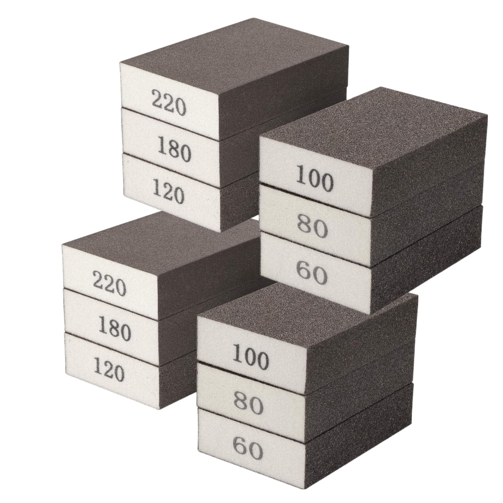 12Pcs Sanding Sponge Set - 60/80/100/120/180/220 Grit - Coarse, Medium & Fine Grit Sanding Blocks - Washable & Reusable for Wood, Metal, Wall Polishing - Perfect for DIY Projects, Furniture Refinishing & Home Renovation