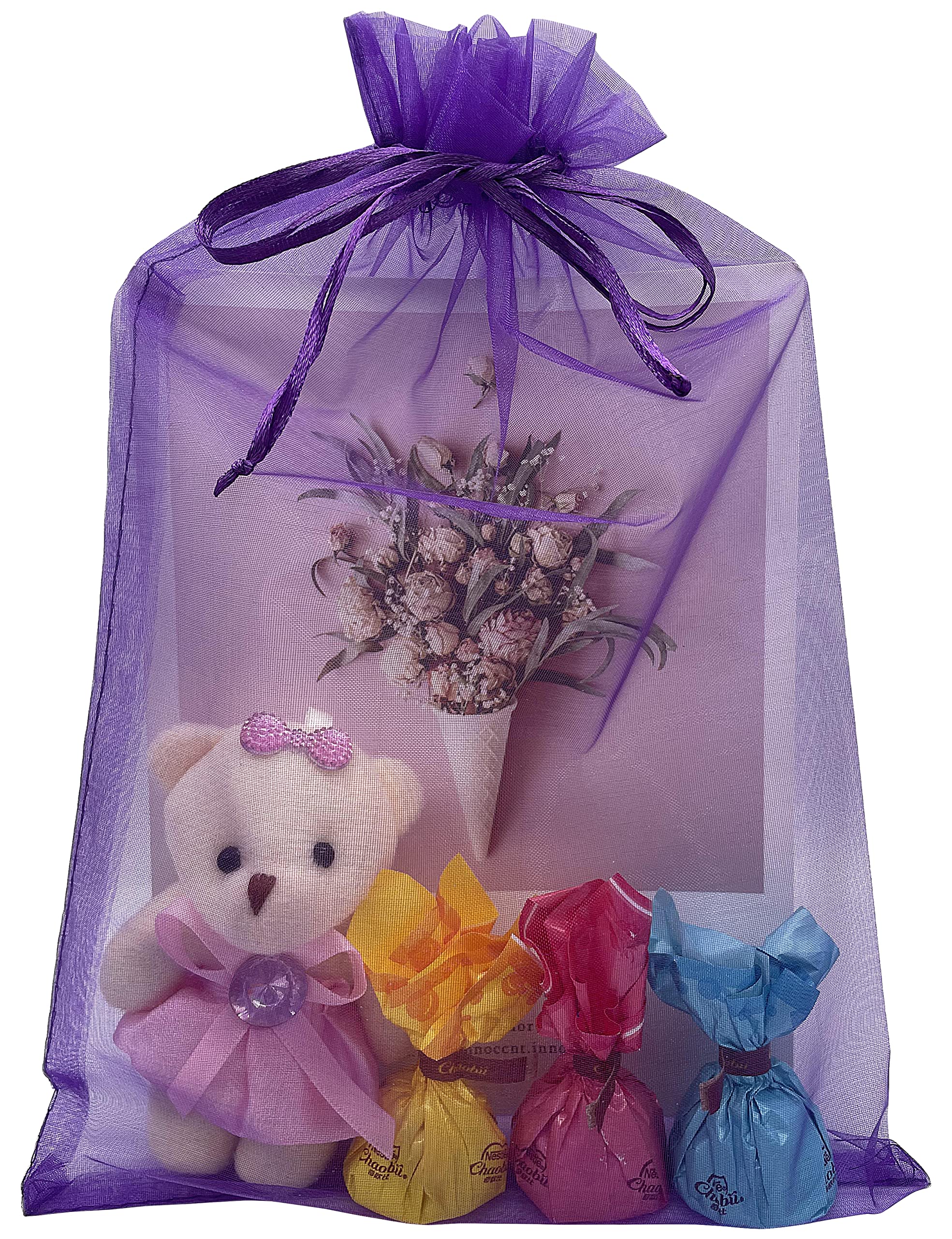50pcs 8x12 Inch Large Purple Organza Drawstring Bags - Elegant Mesh Gift Pouches for Christmas, Wedding Favors, Party Decorations & Special Events - Perfect for Candy, Jewelry, Soaps & DIY Crafts